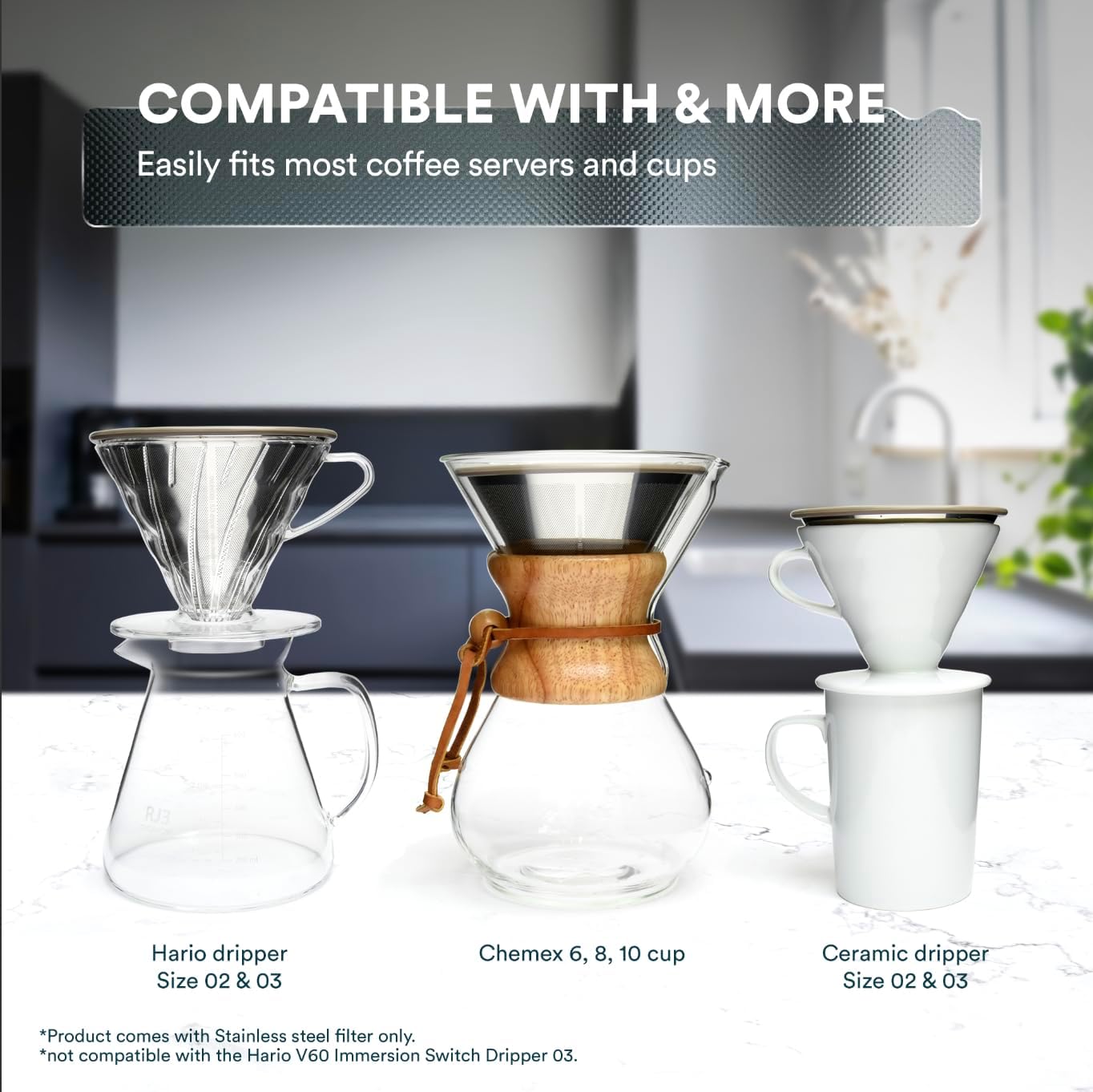 Silver Stainless Steel Reusable Pour Over Coffee Filter Cone