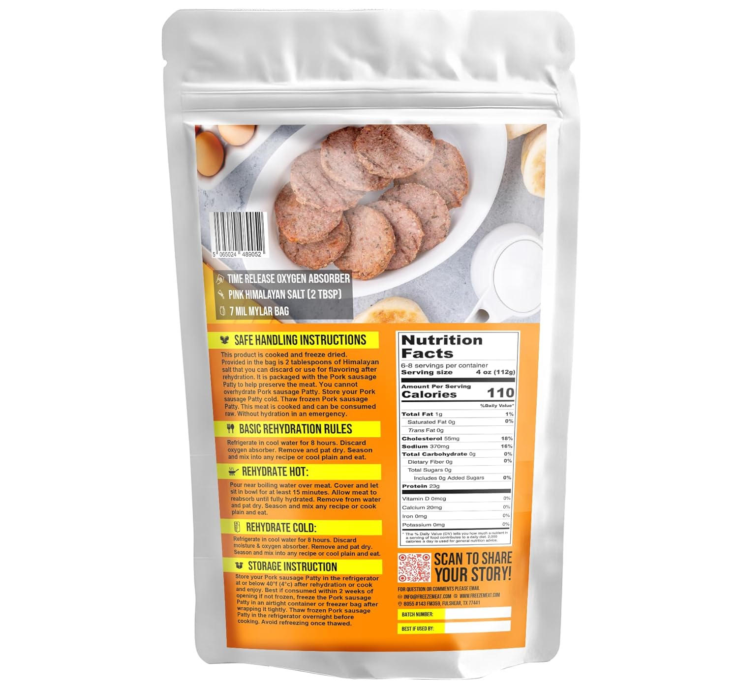 FREEZE DRIED PORK PATTY Cooked | Family Pack, 2 lbs, 30-Year Shelf Life, No Refrigeration Needed | Perfect for Backpacking, Camping, Emergencies, and Food Storage |MRNA FREE - Freeze Meat - Preserving Your Future