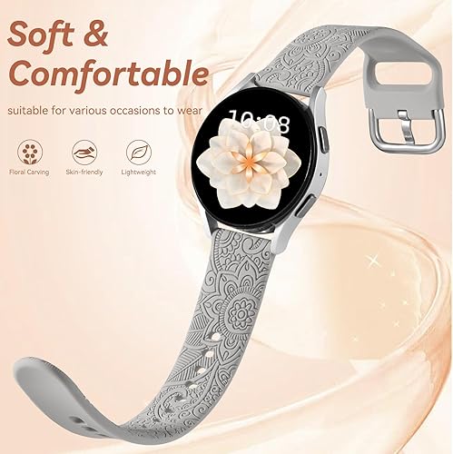 Miniatura 3 de Odbeai Correa de silicona suave con grabado floral compatible con Samsung Galaxy Watch 654 de 1.575 pulgadas, 1.732 pulgadas, Galaxy Watch 5 Pro de