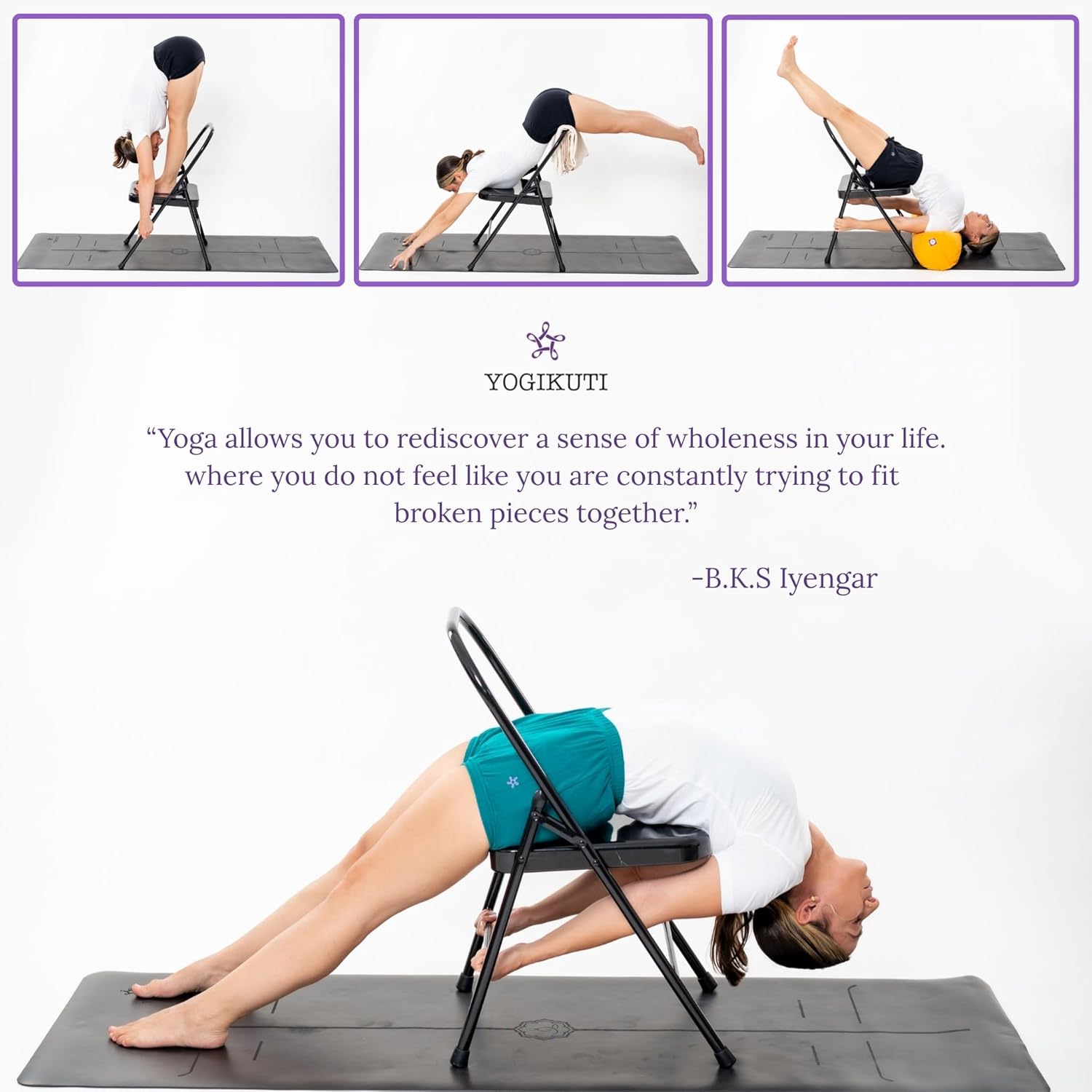 Yogikuti Yoga Chair (Standard), Backless/Folding Chair, Best for Restorative & Iyengar Yoga Practice, Meditation/Fitness -Silver