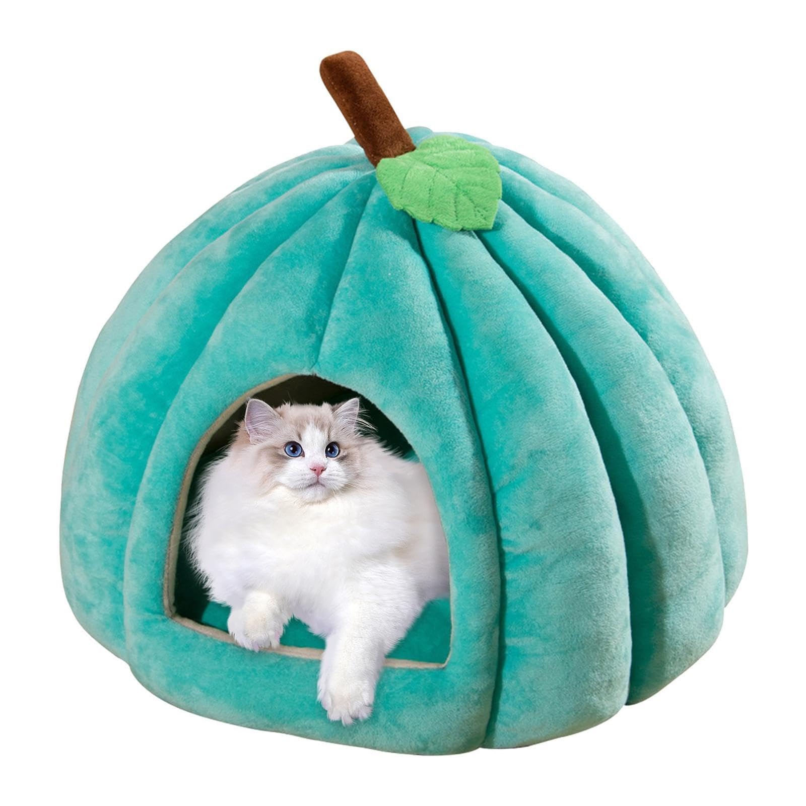 Panier pour Chat Maison Multifonction avec Designs Igloo et Canapé Niche Citrouille et Cachette Intérieure Coussin Détachable pour Chats et Petits Chiens(Blue,Medium)