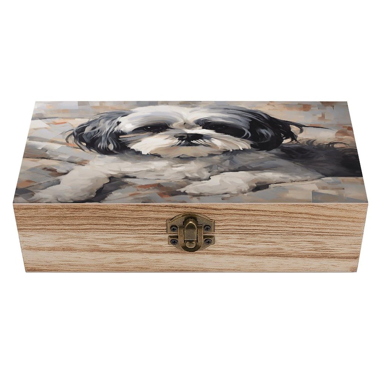 VstaDank Shih Tzu Wooden Storage Box Wooden Keepsake Box with Hinged Lid Exquisite Solid Wood Decorative Jewelry Case Memory Box for Jewelry Photos Letters Crafts Trinkets