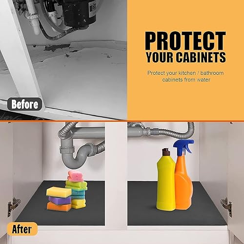 Miniatura 6 de Alfombrillas para debajo del fregadero, 34 x 22 pulgadas o de corte más pequeño para adaptarse a estantes debajo del fregadero para gabinetes de