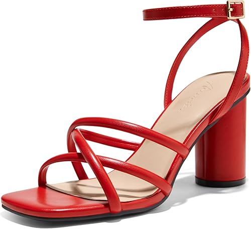 Arromic Women's Heeled Sandals - Chunky Block Heels, Strappy Square Open Toe Ank