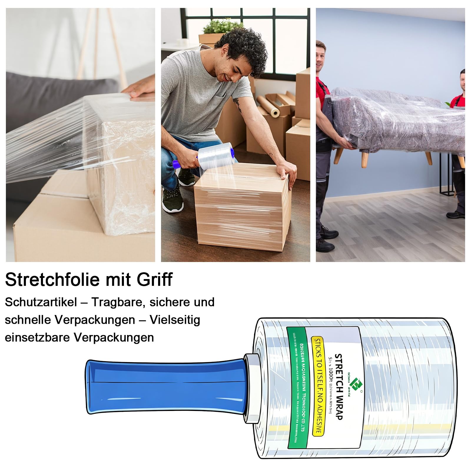 BOMEI PACK Lot de 6 rouleaux de mini film extensible transparent extra résistant pour déménagement, stockage et expédition