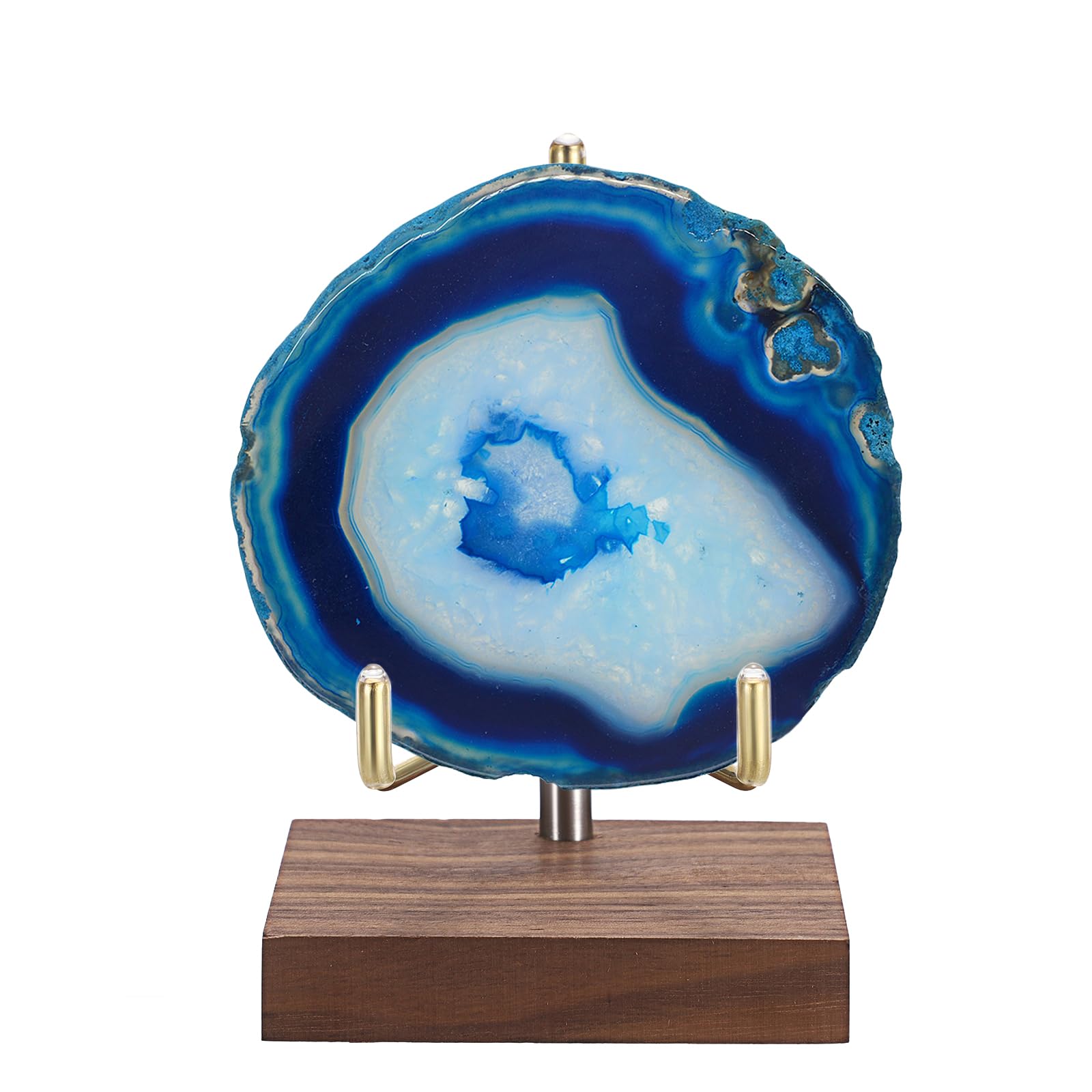 BTSKY Large Size Adjustable Gold Metal Arm Display Stand Easel with Square Walnut Wood Base, Display Holder for Geodes Rock Mineral Agate Fossil Coral Coin