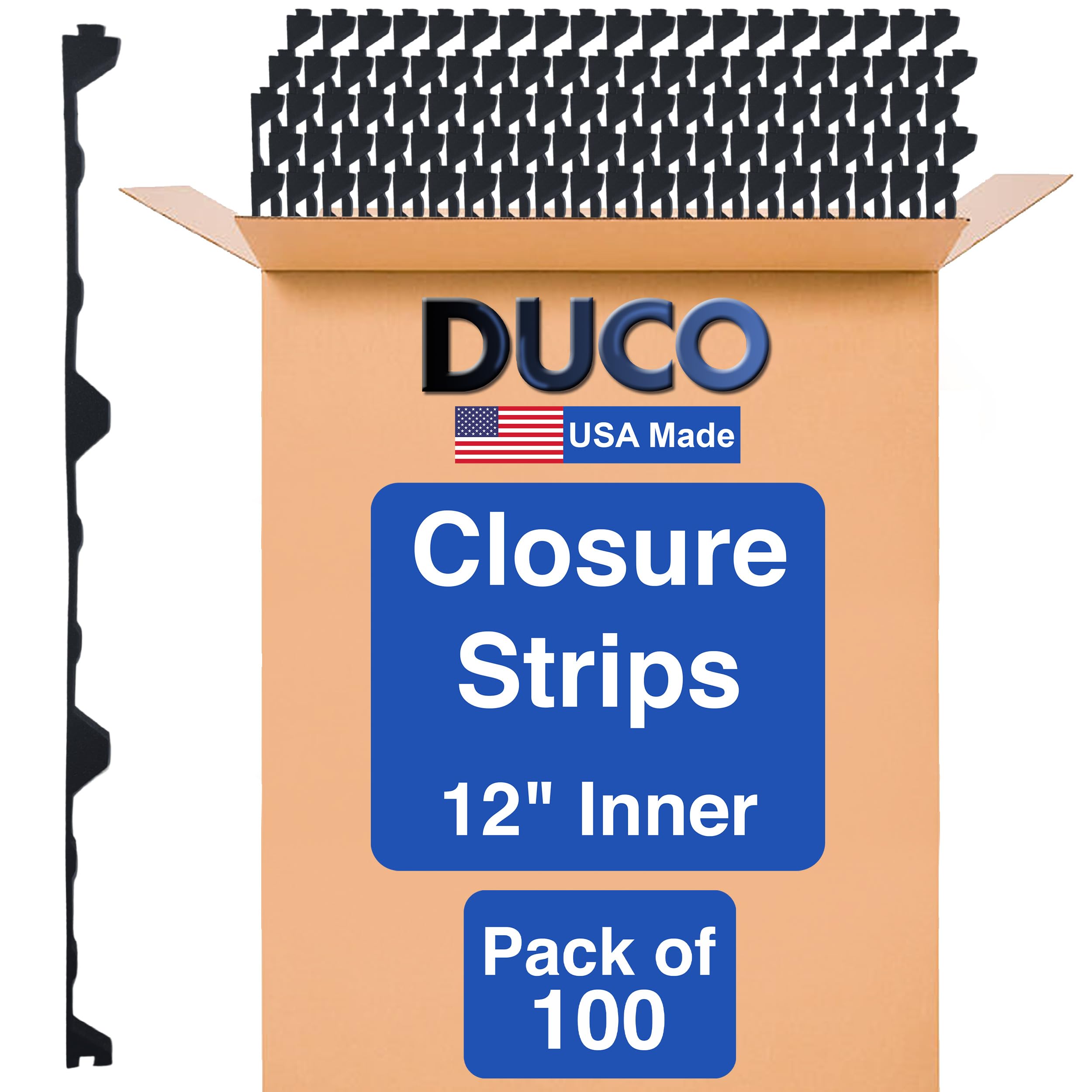 Duco USA-Made R Panel Foam Closure Strips - 100 Pack of 3ft Black Corrugated Roof Foam Strips for Metal Roof Insulations - Weatherproof Insulation Seal Blocks Moisture, Gaps, Noise & Dust