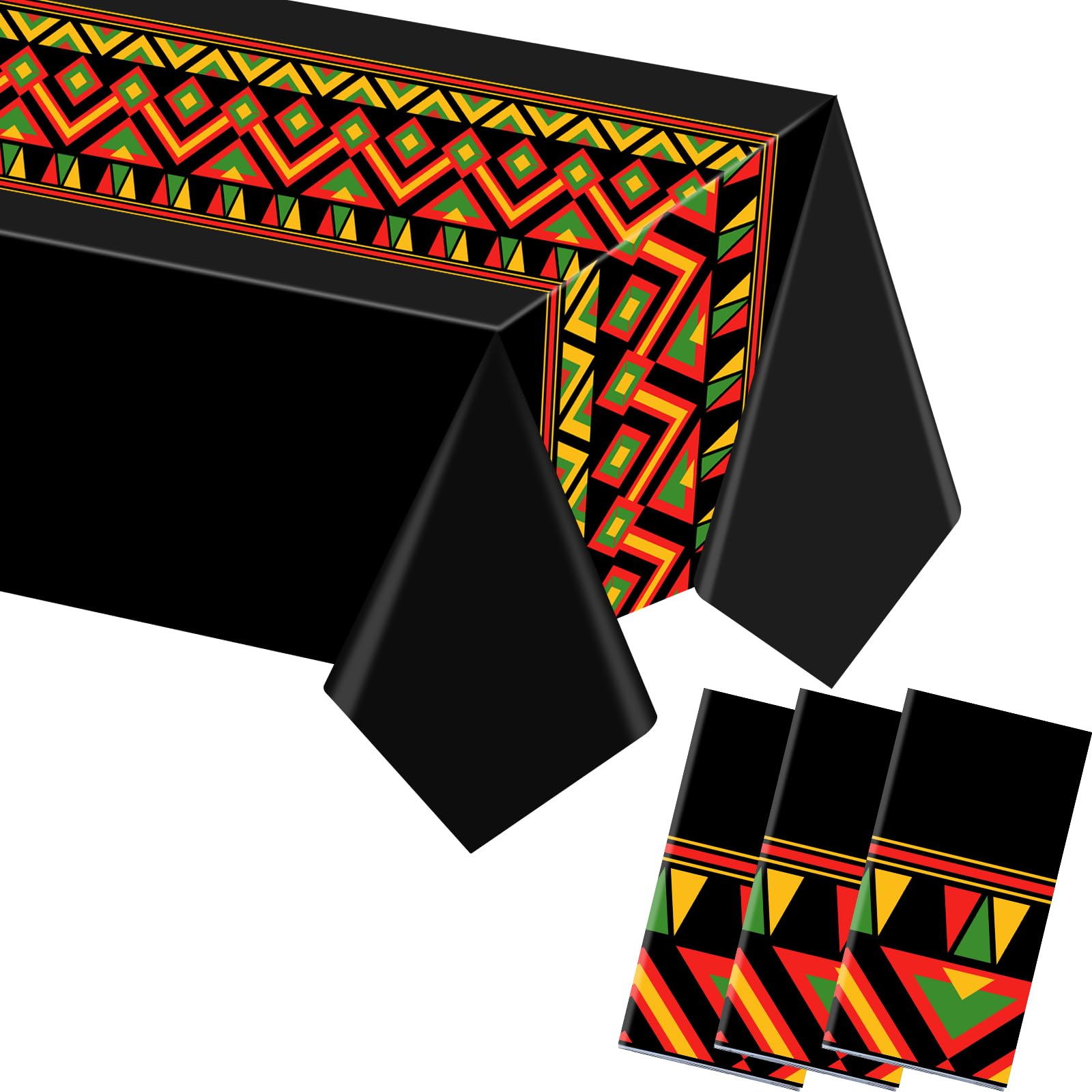 Kinlop 3 Pcs Juneteenth Tablecloth 108 x 51 Inch Kente Table Covers Plastic Disposable Table Clothes for African American Independence Celebrate