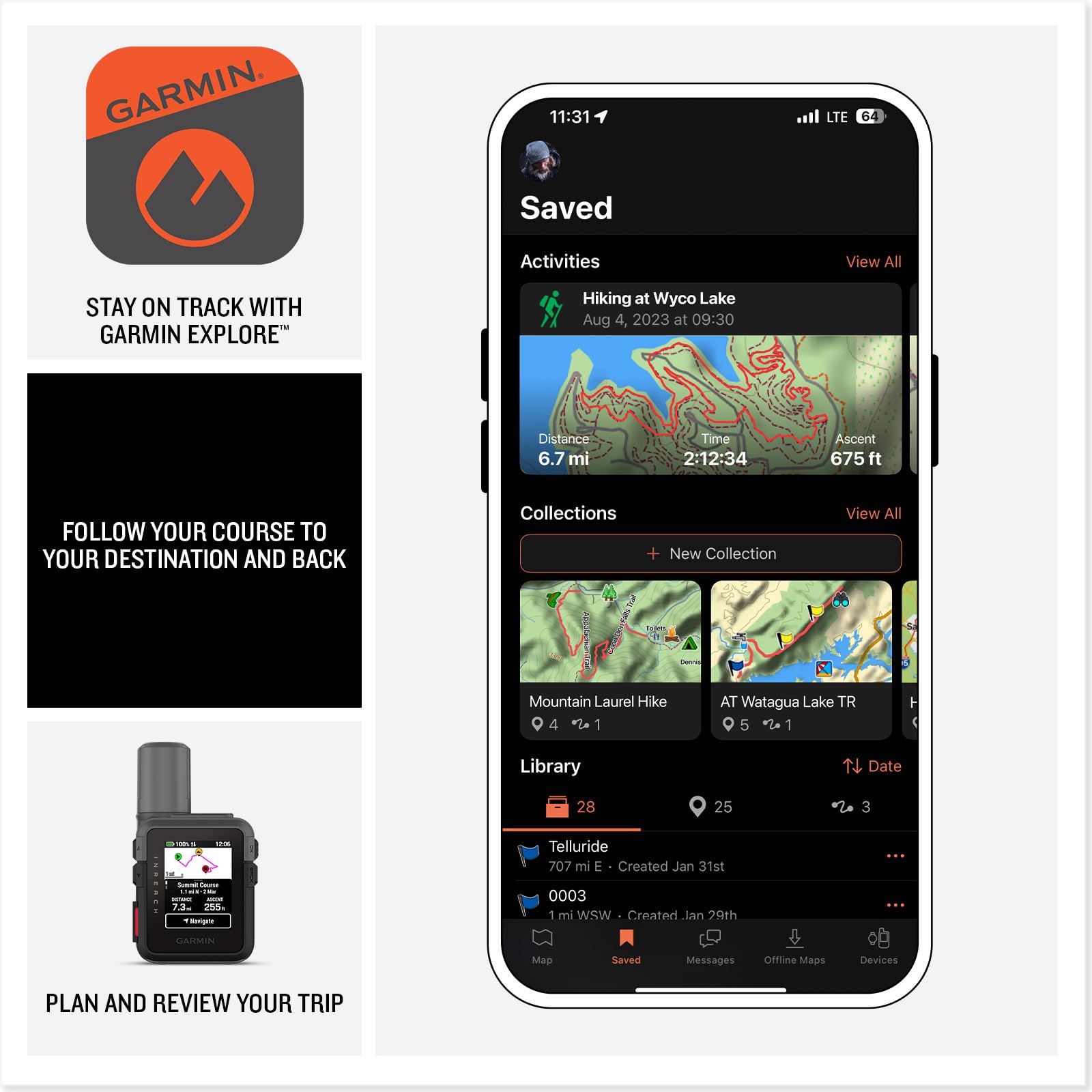 Garmin inReach Mini 3 Communicateur satellite mondial compact et robuste avec écran tactile couleur, SMS bidirectionnel, messagerie SOS d'urgence et longue durée de vie de la batterie jusqu'à 350