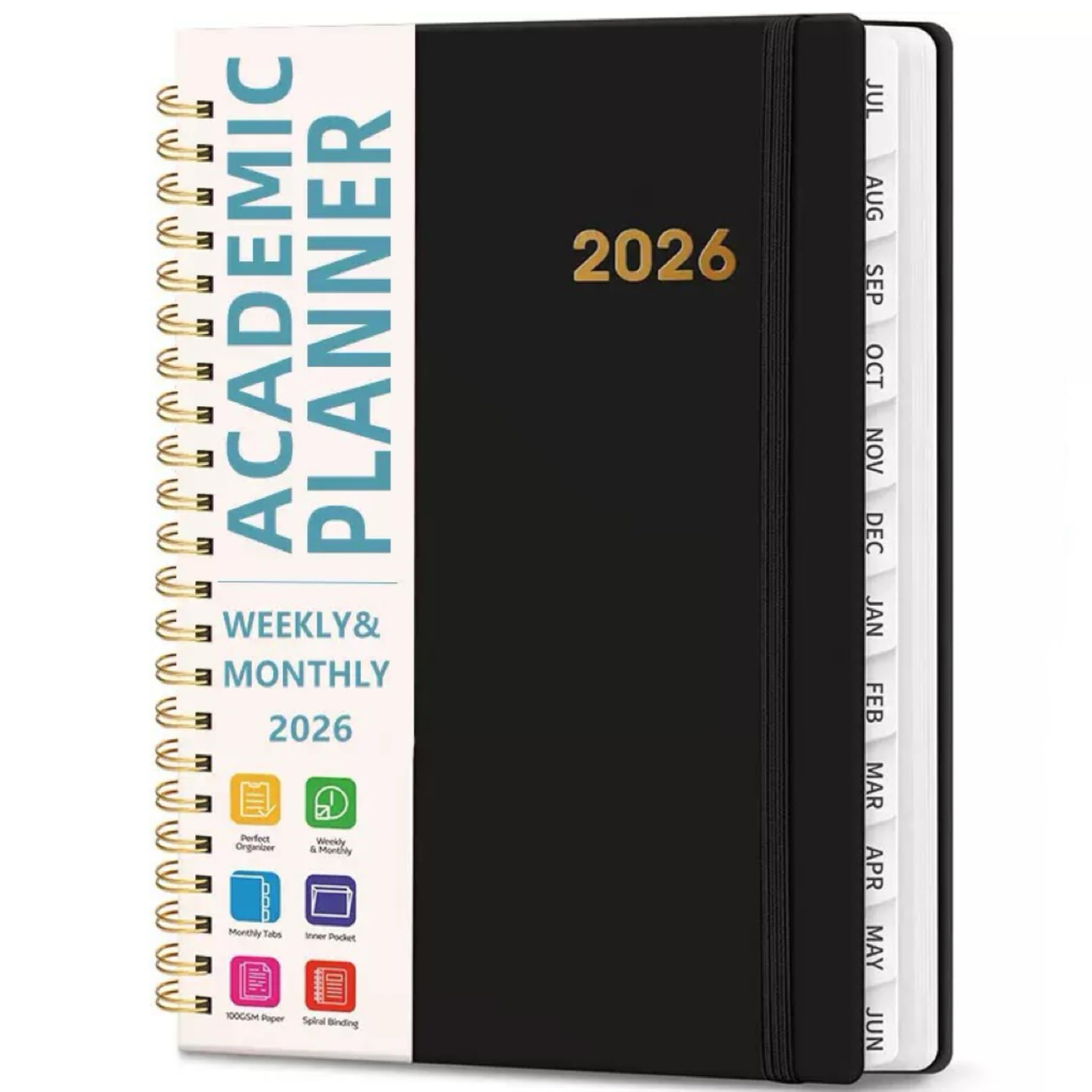 Photo 1 of Academic Planner 2026 - Hardcover Weekly & Monthly Calendar Agenda, Daily Planner for Students & Teachers, 8.5" x 6.3" Portable Size?Daily Agenda Book with Tabs, College Organizer Notebook (black)
