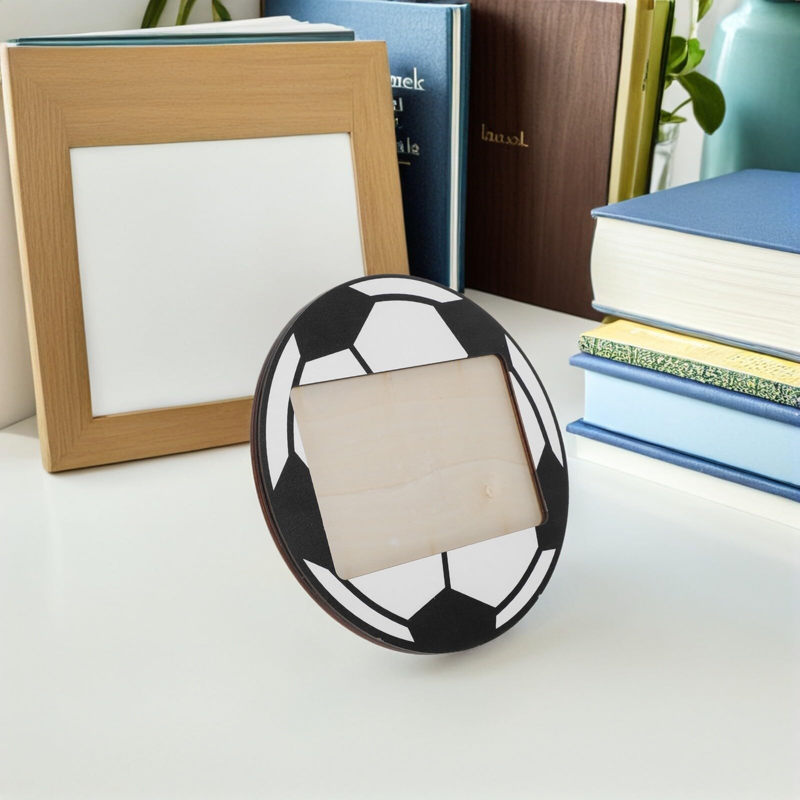Marco de Fotos de Mesa de Fútbol 6 Piezas 6x4 Pulgadas Madera Natural Rústica para Escritorio y Decoración Deportiva en Hogar y Oficina, Obsequio Original para Amantes del