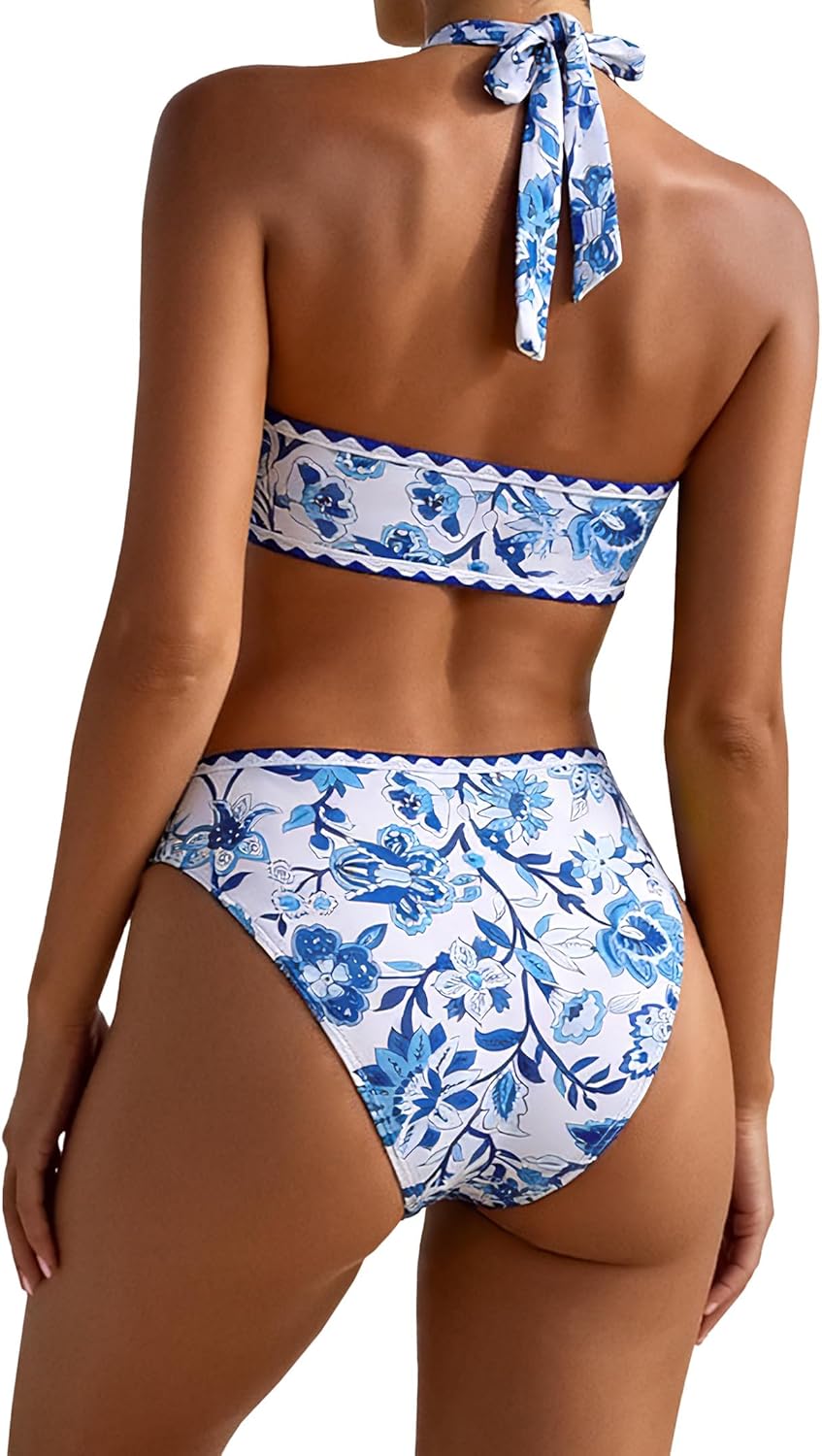 Hilinker Womens Cut Out Sexy One Piece Swimsuit Monokini Self Tie Halter Bathing Suit - Image 3