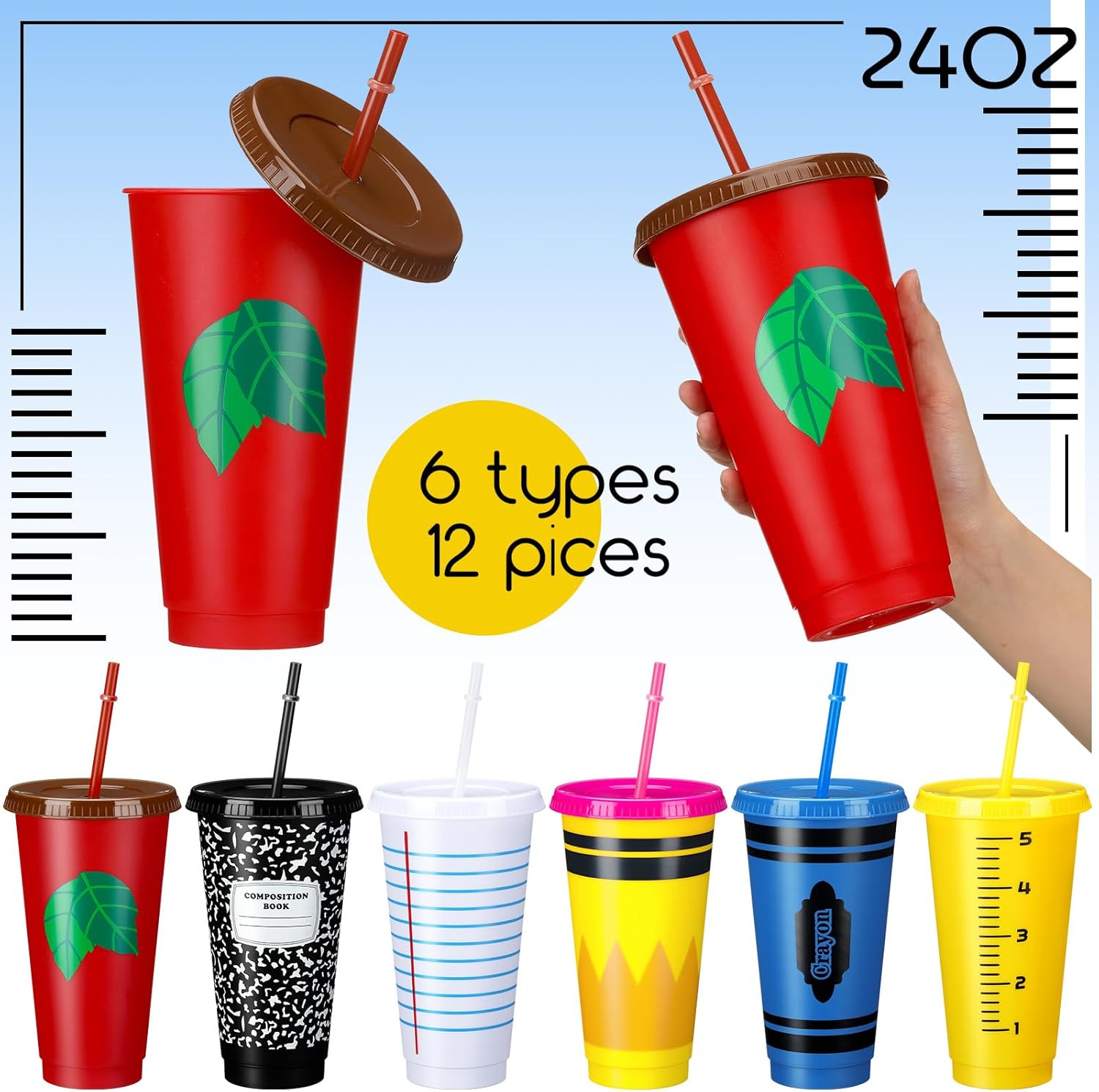Rtteri 24 Pcs Teacher Appreciation Gifts Cups Teacher Valentine Gifts Bulk Reusable 24 oz Plastic Coffee Cups in Bulk Reusable Appreciation Tumblers with Lids and Straws - Image 3