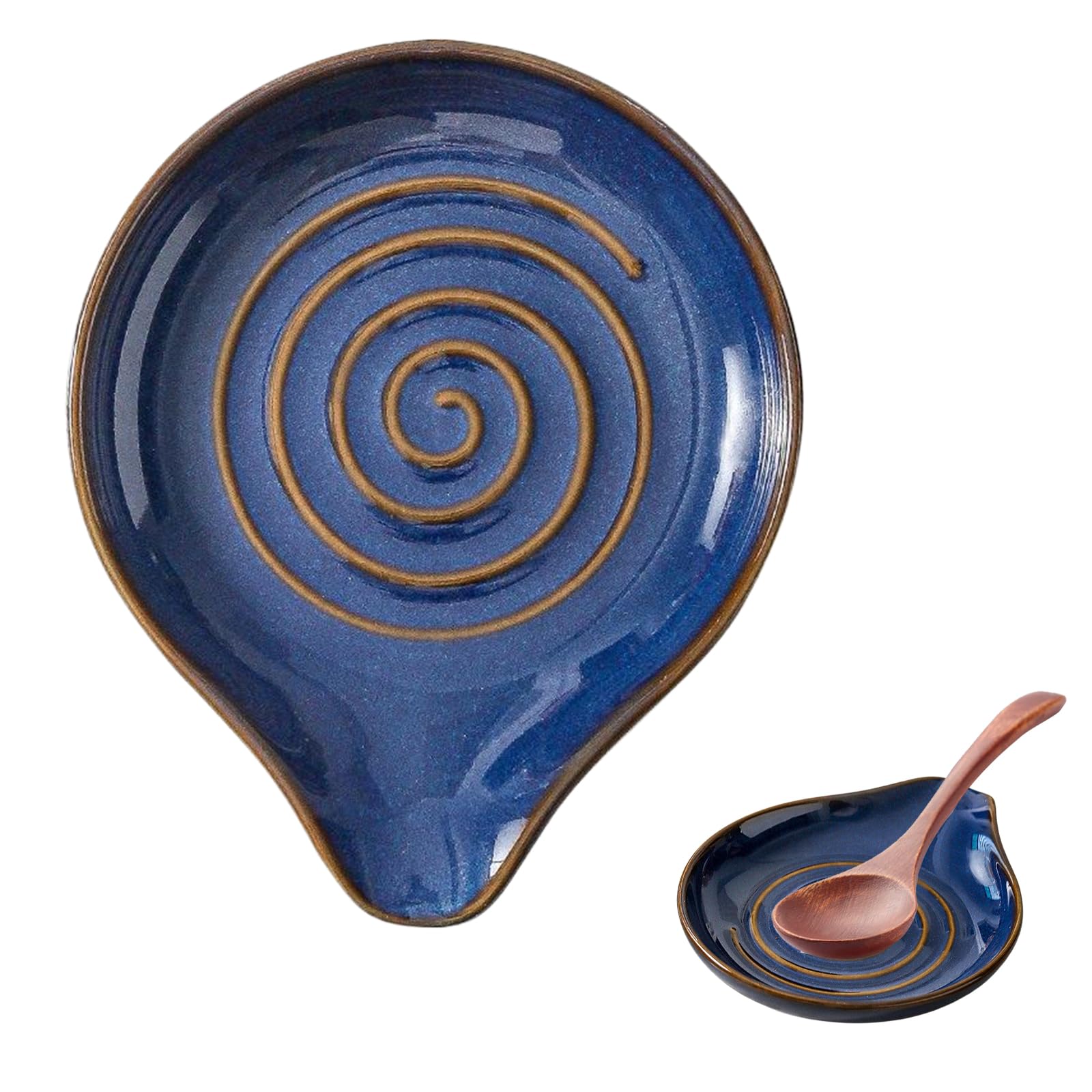 Muiltvoe Ceramic Spoon Rest for Kitchen Counter - Handcrafted Spiral Pattern Spoon Holder for Stove Top - Heat Resistant & Dishwasher Safe Cooking Utensil Rest for Ladle, Spatula, Coffee Spoon