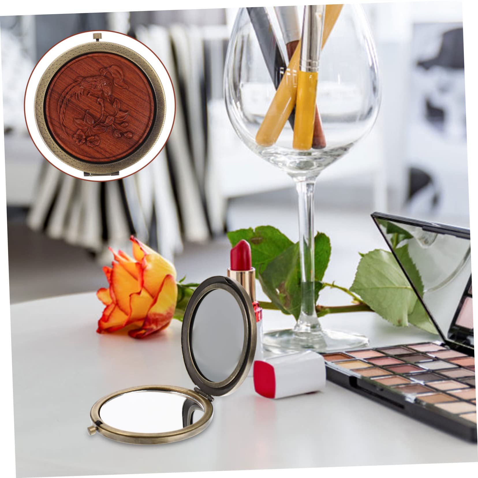 FOMIYES 4-teiliger Doppelseitiger Kosmetikspiegel Klappspiegel Für Damen Tragbarer Schminkspiegel Metallspiegel Reisespiegel Für Mädchen Elegantes Retro-Design Für Besondere Tage