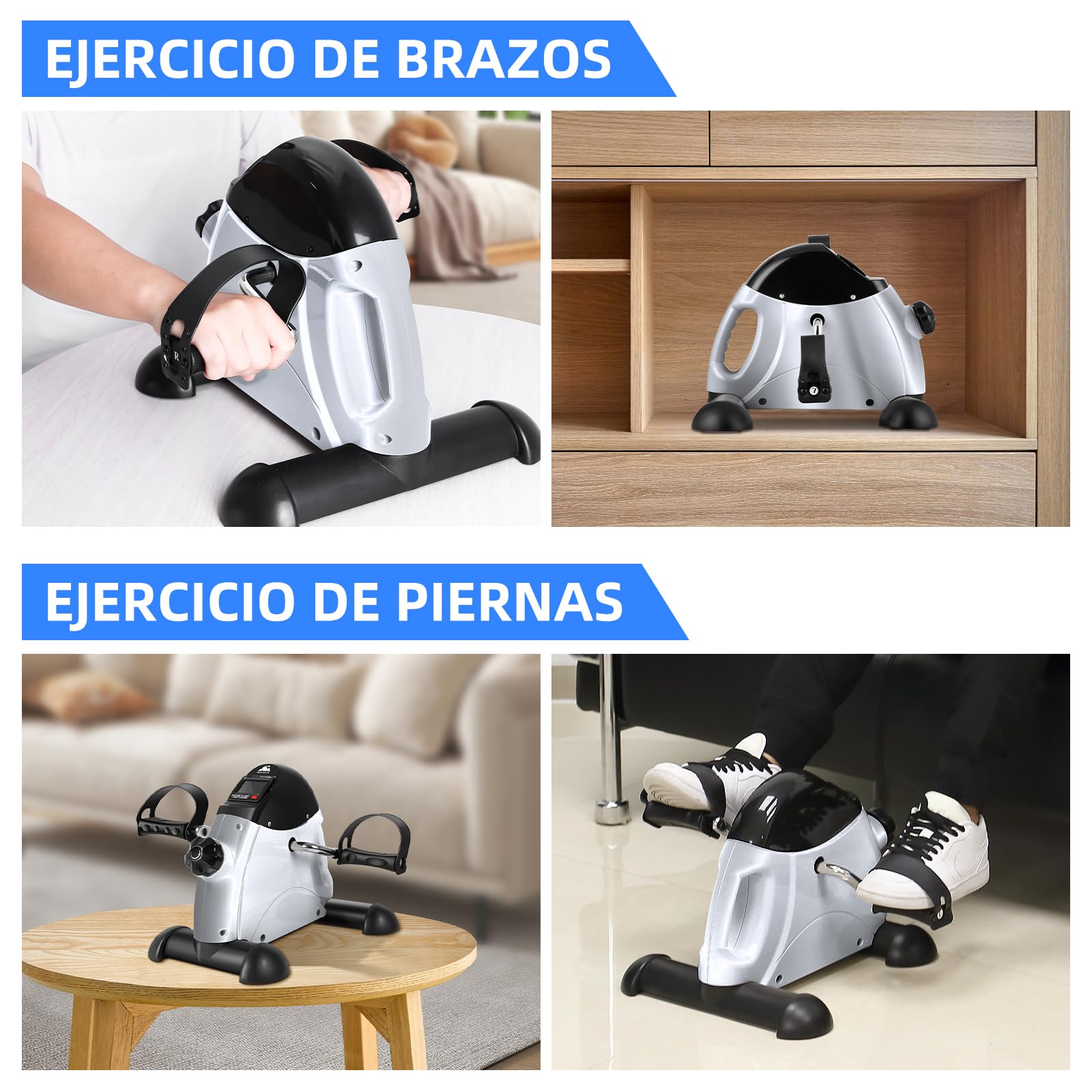 EVOLAND Pedales Estaticos mini Pedal Bicicleta Estatica Pedal Estático Portátil Máquinas con Pantalla LCD y Resistencia Ajustable Pedales Electricos para Mayores