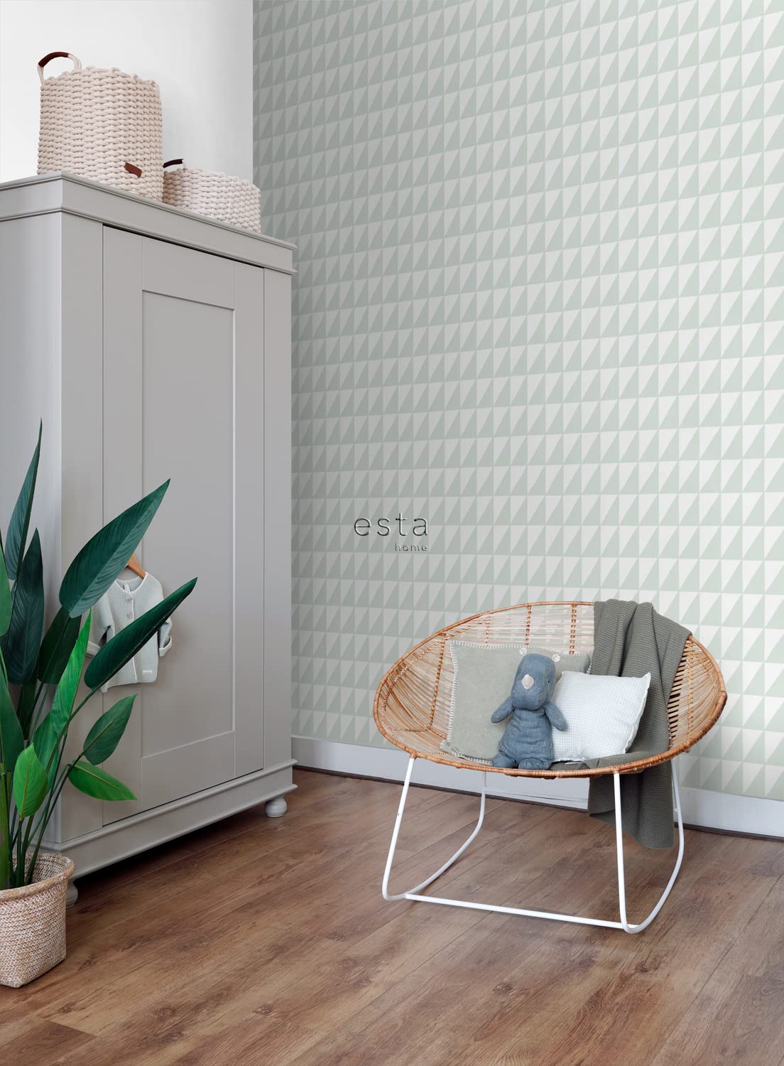 ESTAhome Tapeta trójkąty graficzne miętowej zieleni 53 cm x 10.05 m