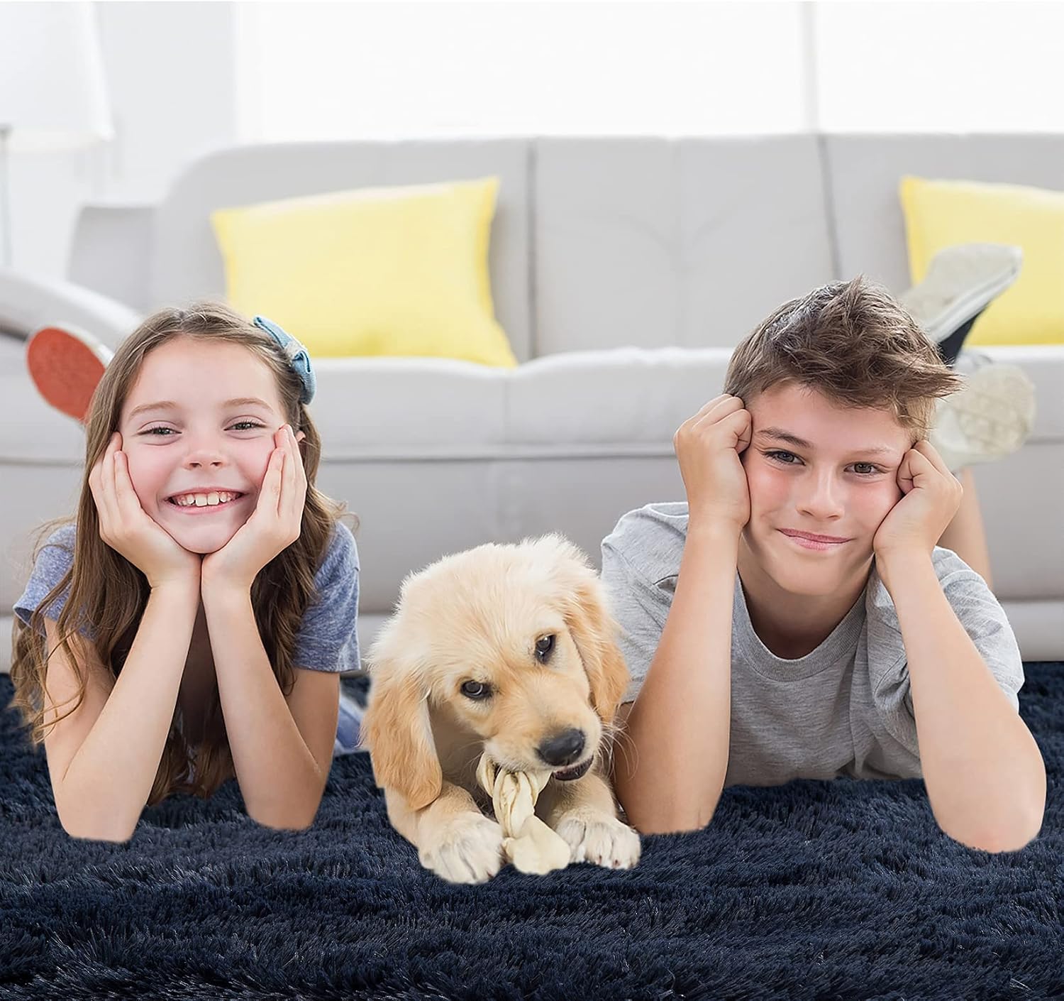 GAOMON Fluffy Area Rug 5x8ft Modern Indoor Plush Fluffy Rugs, Velvet Soft and Comfy Carpet Rugs for Bedroom Living Room Girls Kids Nursery Shaggy Rug,Navy