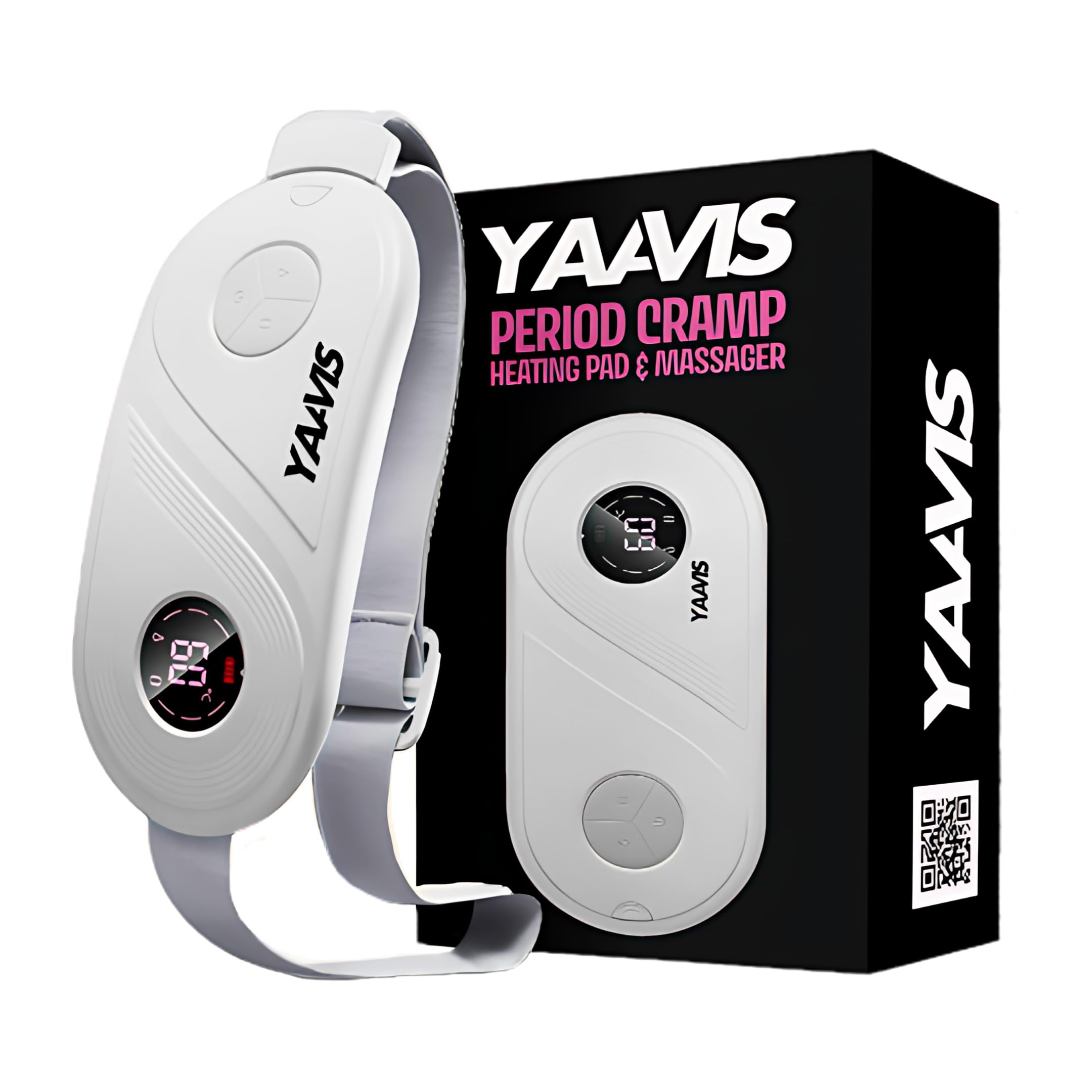 YAAVIS Portable Rechargeable Heating Pad & Massager 3 Heat & Massage Modes for Period Pain Relief LED Display & Long Battery Life | 60+ Inch Adjustable Belt for Wider Coverage | White (B0D9S1R5NB) Amazon Price History, Amazon Price Tracker