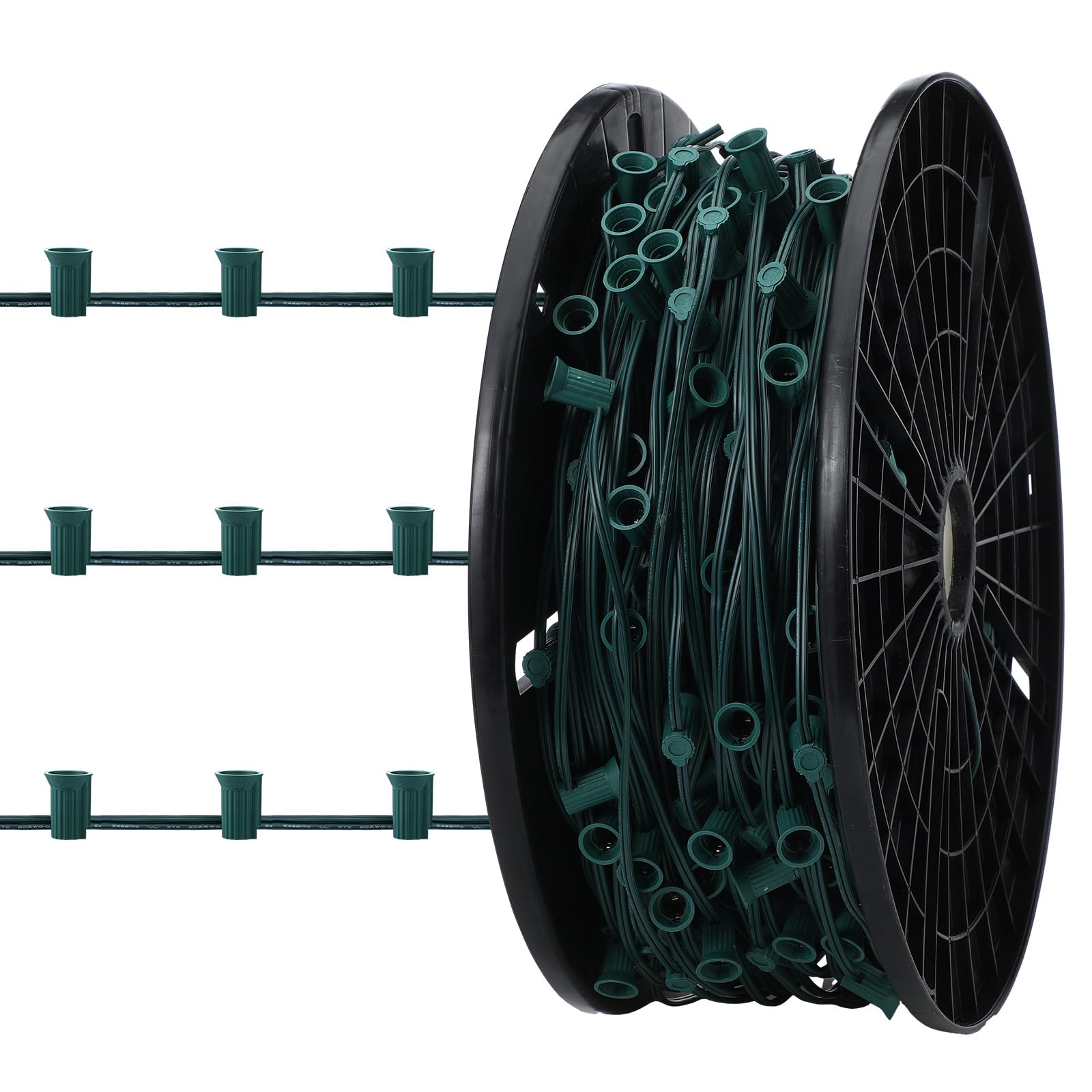 C7/e12 Christmas Light String Set, UL Listed C7 Christmas Light Strand Spool Stringer 12 Spacing Spool Wire for Patio Backyard Xmas Tree Roofline(1000ft)