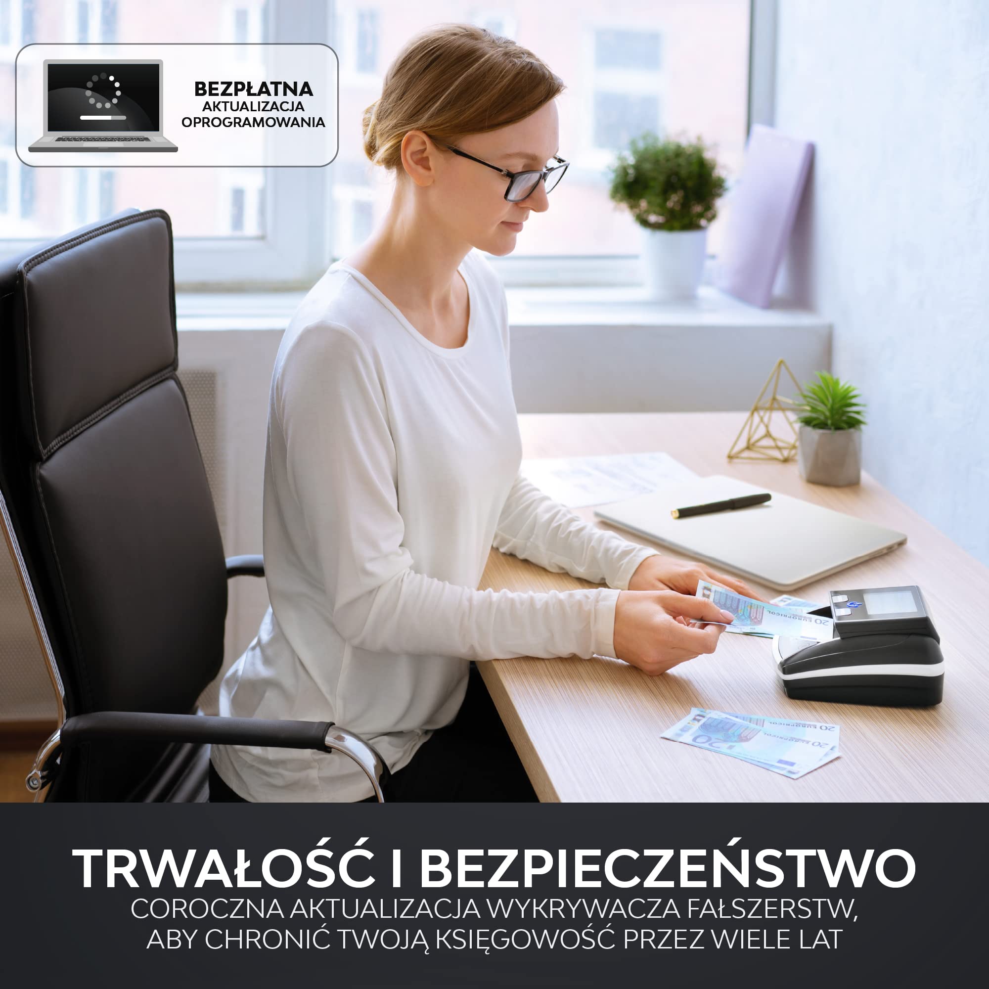 Automatyczny wykrywacz fałszywych banknotów - 100% weryfikacji banknotów - 7 kontroli fałszywości do wykrywania fałszywych euro, fałszywych dolarów, fałszywych funtów szterlingów