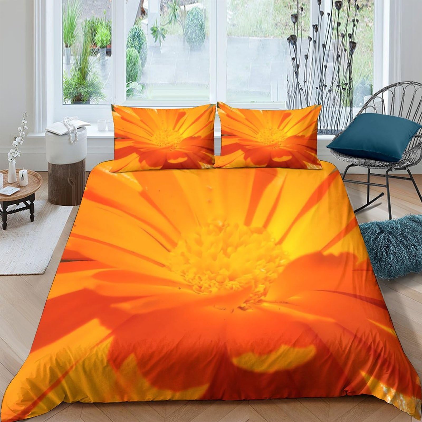 Ctjqhvkz Style-4 3D Printed Orange Blossom Fitted Sheet Microfiber Soft Sunflower Bed Sheet For Bedroom Guest Room Decor Single（135X200cm）