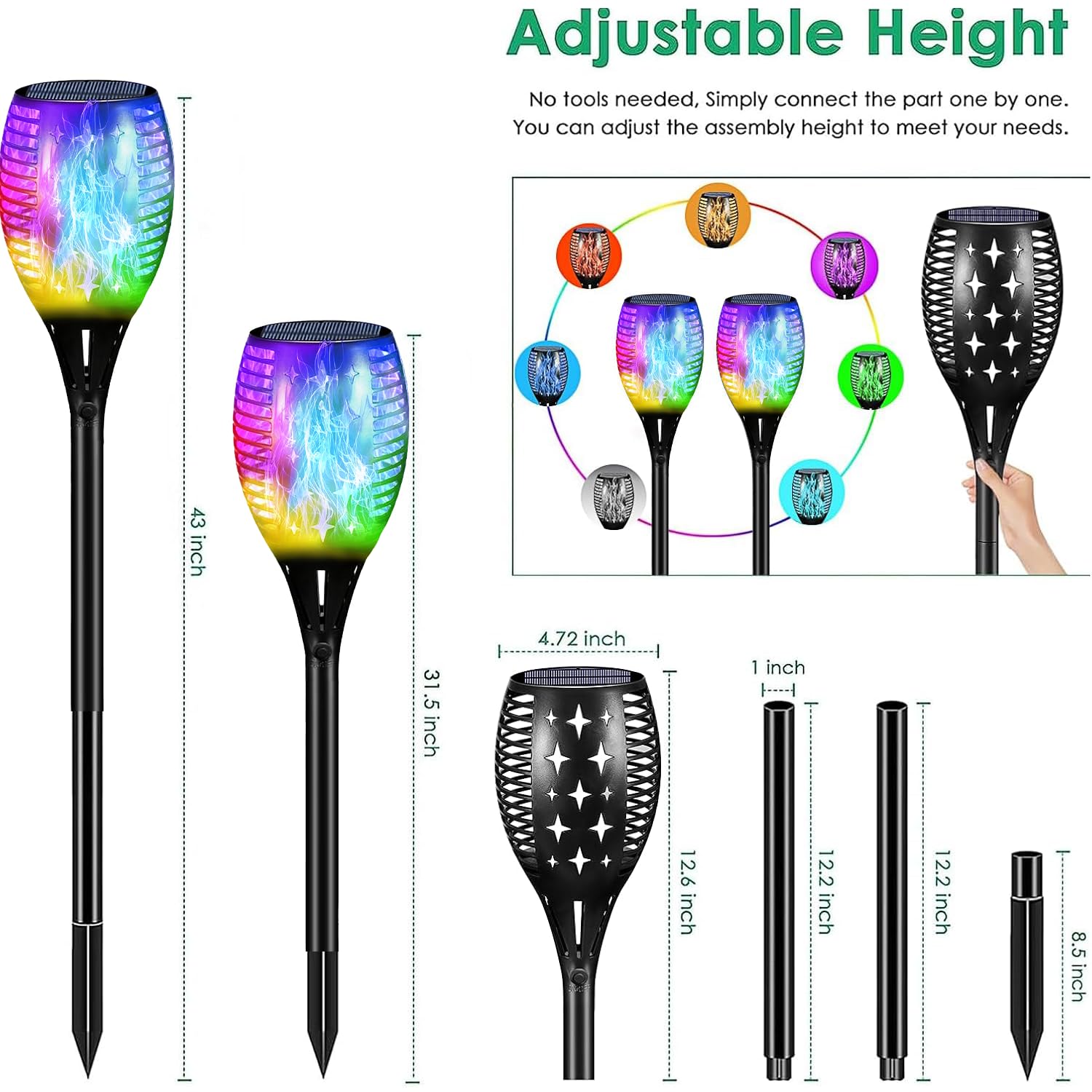 YoungPower Decorazioni di Halloween per esterni, 109,2 cm, 96 LED viola, luci solari per Halloween, luci RGB per esterni con fiamma tremolante, decorazione di Halloween, decorazione di Halloween per