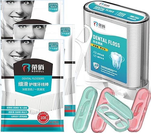 Púas de hilo dental, púas de hilo dental para dientes adultos, empaquetadas en 1 funda recargable de autoexpulsión y 3 fundas portátiles, higiénica