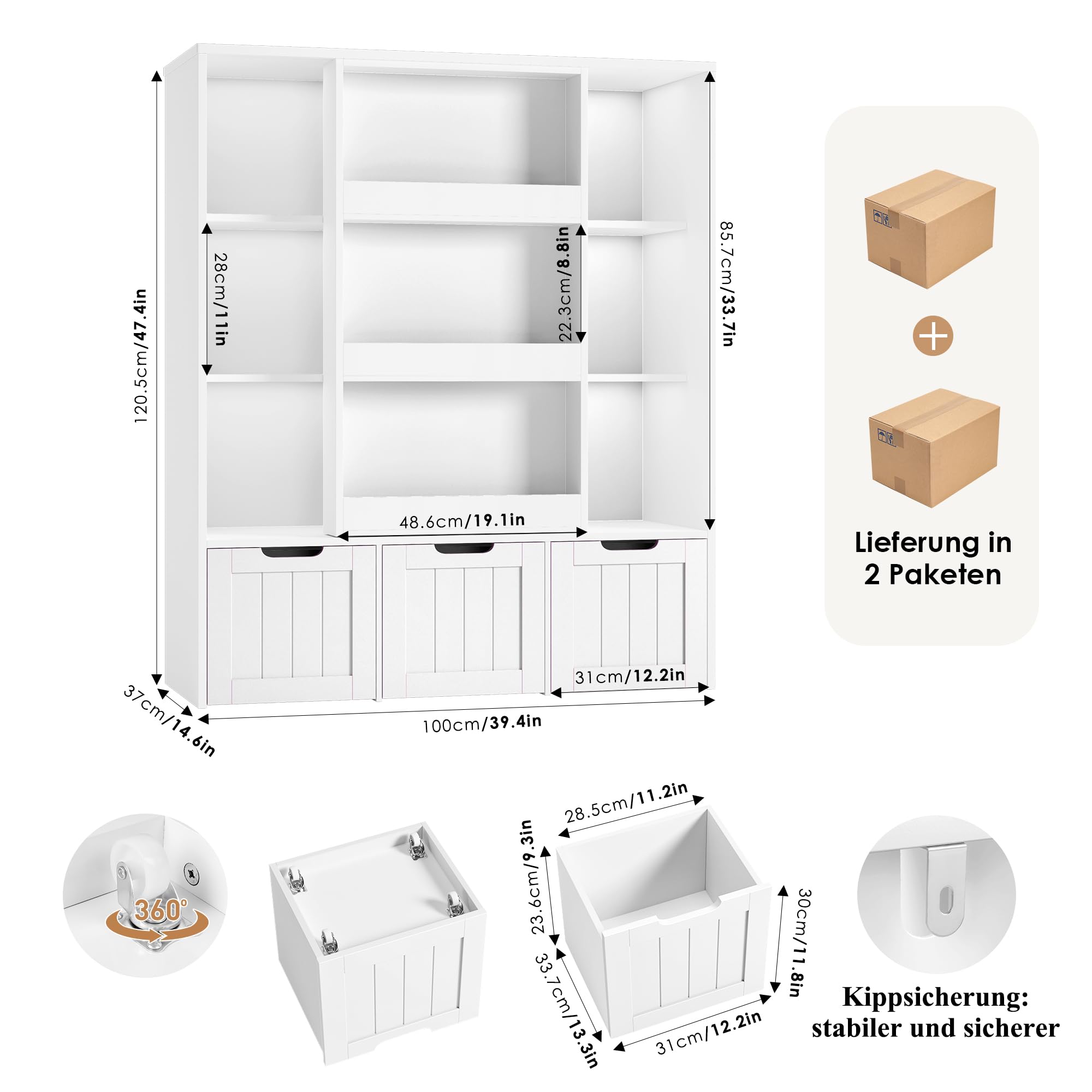 FOREHILL 120cm Kinderregal, Kinderzimmer Möbel mit Schiebtür & Bücherregal | Kinderregal für Spielzeug Aufbewahrung, Kinderschrank, Bücherregal Kinder für Kinderzimmer, Leseecke 120x37x100cm
