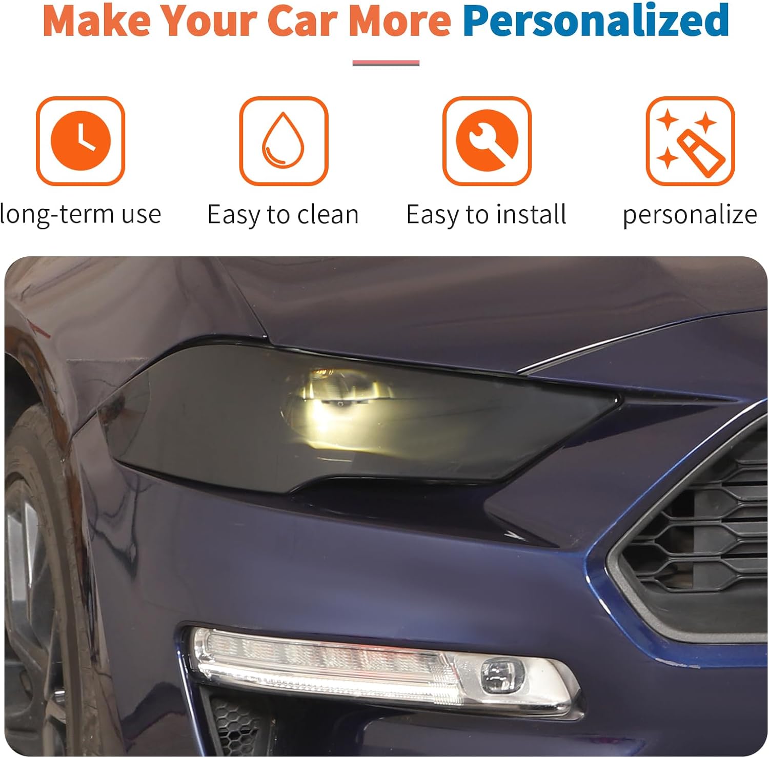 JeCar Smoked Headlight Cover Trim Guards for 2018-2024 Ford Mustang