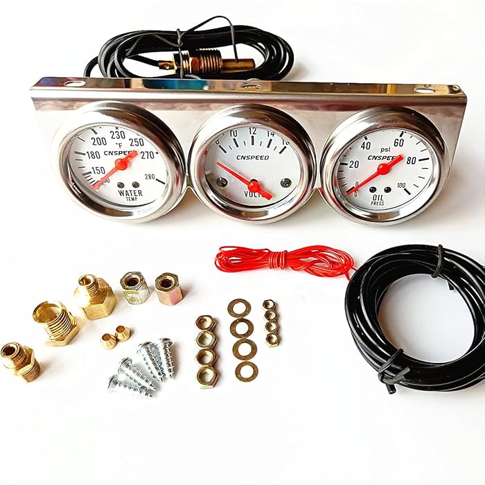 Buy KYMY Triple Gauge Kit,Oil Volt Water Gauge Chrome Oil Pressure, Voltage,and Water