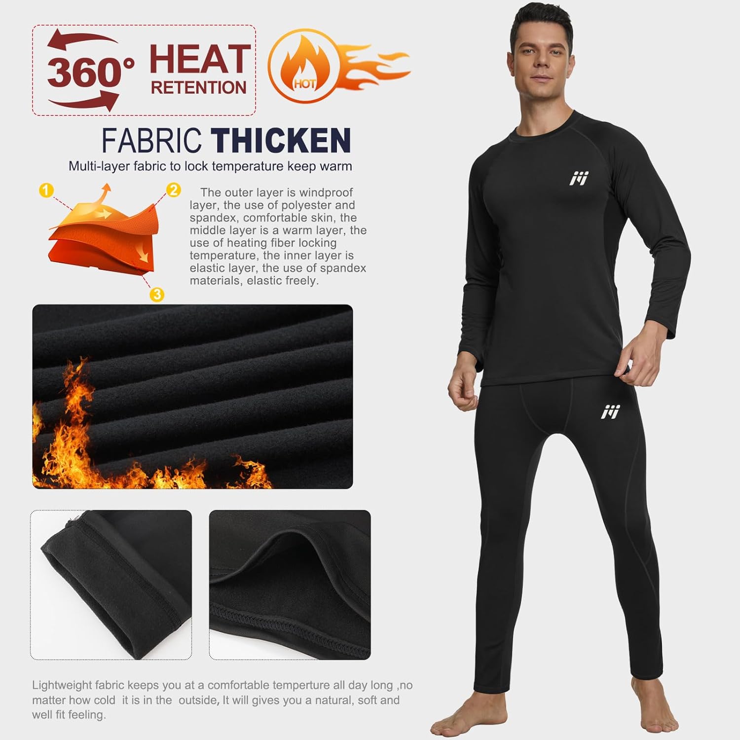 Thermal Underwear for Men, Winter Base Layer Set Tops & Long Johns Winter Ski Cold Weather Gear for Heat Retention - Image 3