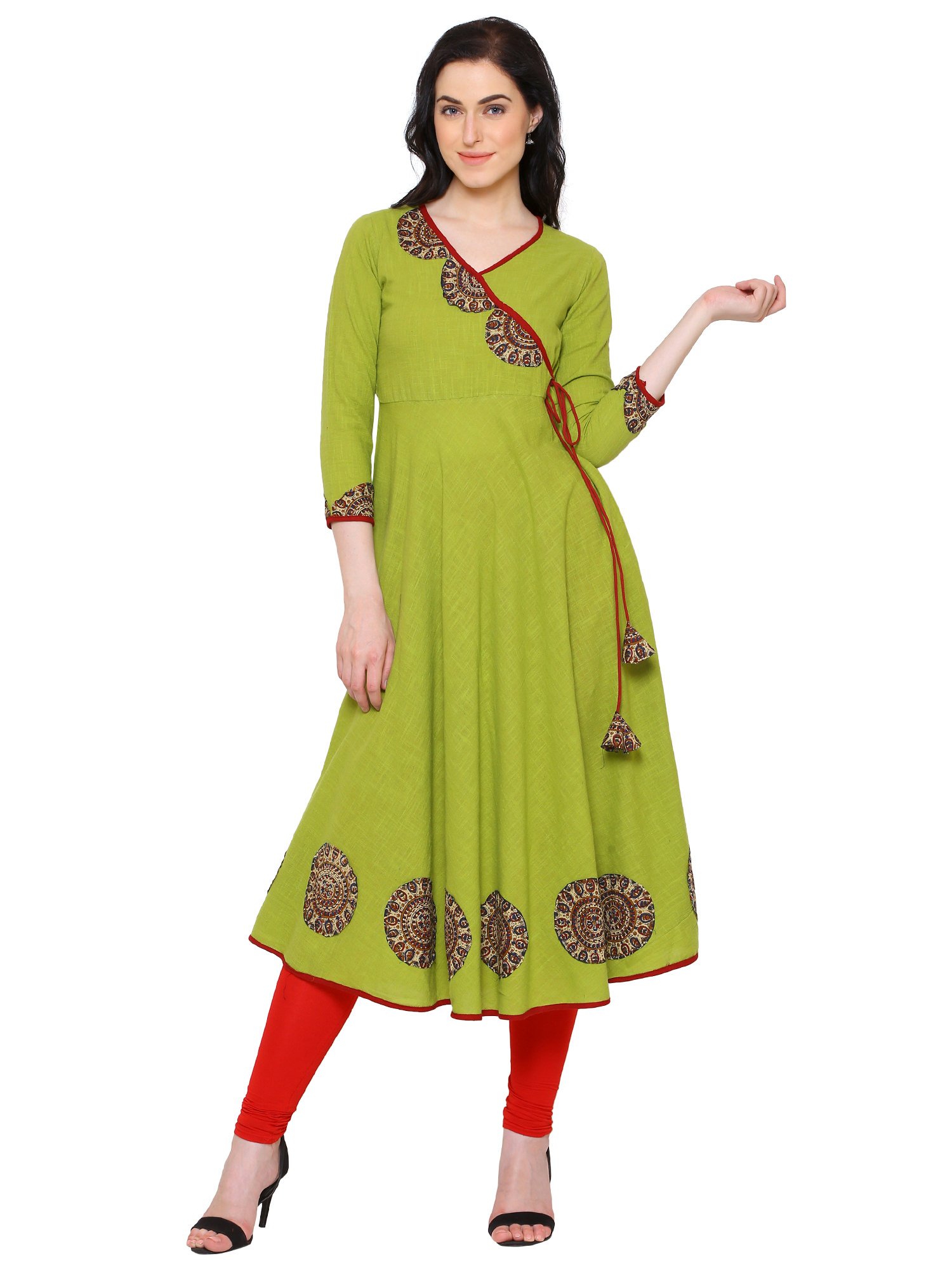 Yash GalleryWomen's Cotton Slub Patch Work Angrakha Kurta for Summer