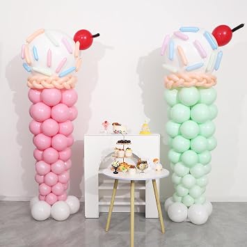 KIRIN Ice Cream Balloon Column Stand Kit Set of 2, 7 Feet Height Ice Cream Adjustable Metal Balloon Towers Arch for Sweet Baby Shower Birthday Party Decorations DIY Supplies