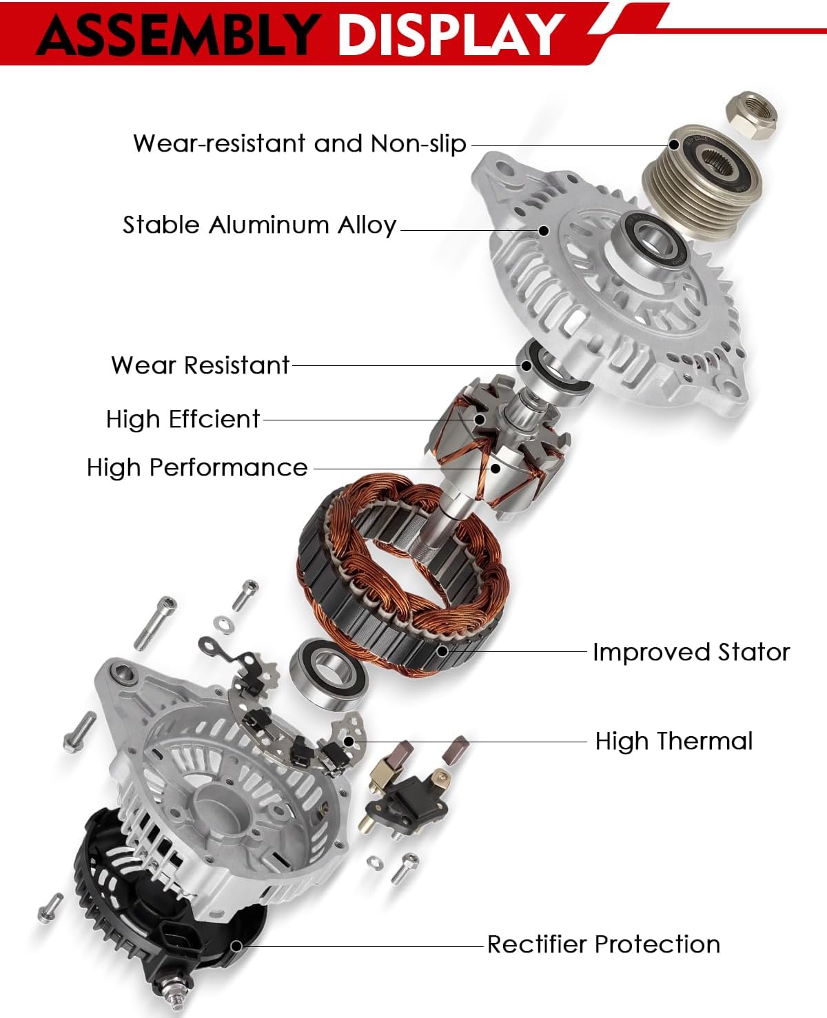 Alternator for:-Dodge Grand Caravan 2011-2020 3.6L, Journey 2011-2016, Avenger 2011-2014, for:-Chrysler Town and Country 2011-2016 3.6L, 160Amp Replace OE#68272108AA 04801624AD