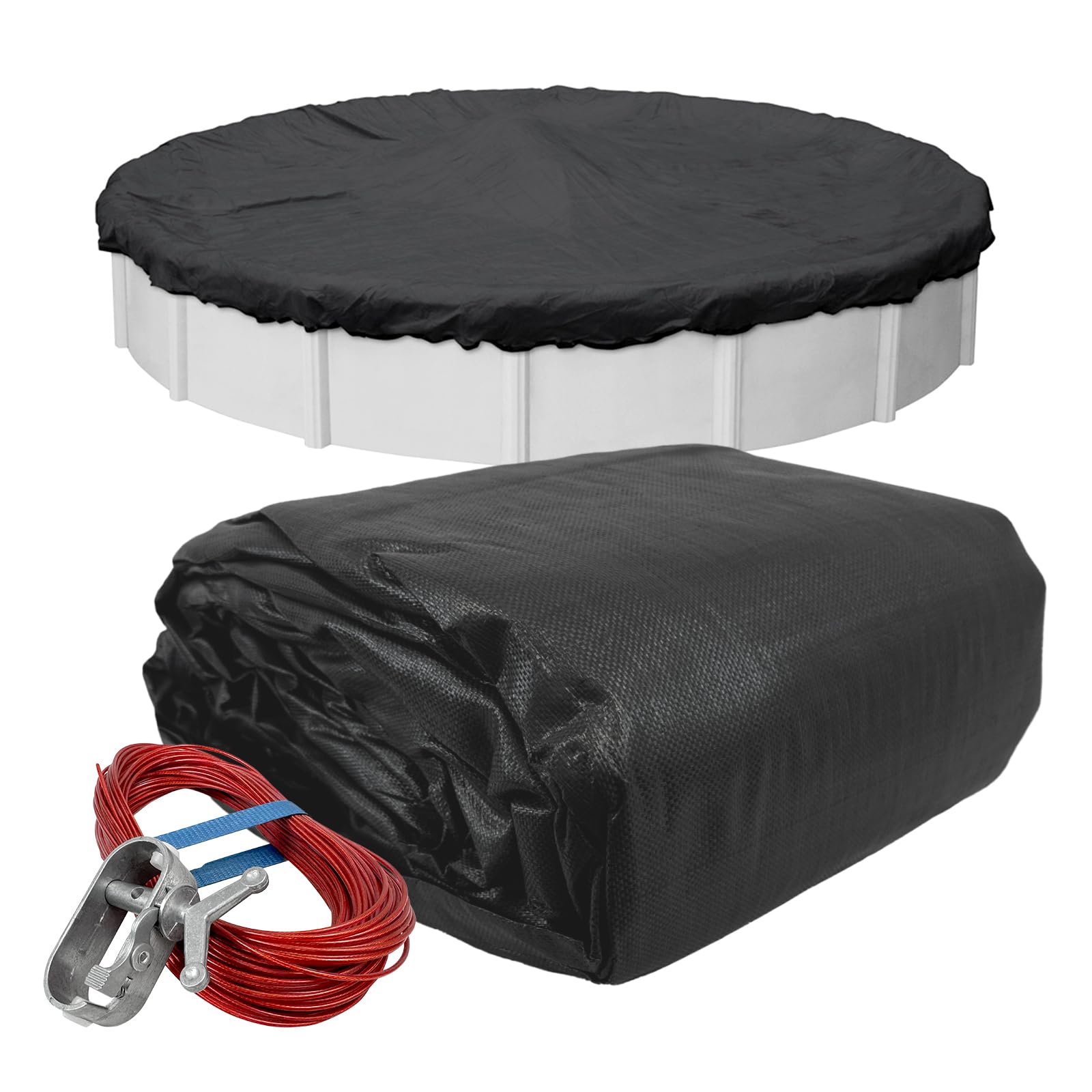 Pool Mate 33 ft Classic Mesh Black Winter Pool Cover for Above Ground Pools, 3 ft Overlap (36 ft Cover Size), 10 x 10 Scrim, 3.1 oz/yd2, 10-Year Warranty, Style: 3833-PM-image-9