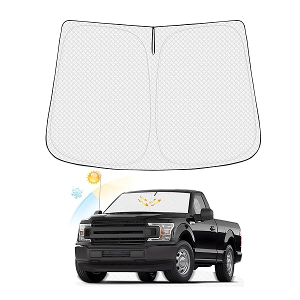 Canvcle Windshield Sun Shade for 2017-2022 Ford Super Duty F250 F350 F450 F550 Thicken 6-Layer Foldable Front Window Sunshade Sun Visor Protector Block UV Rays Keep Vehicle Cool