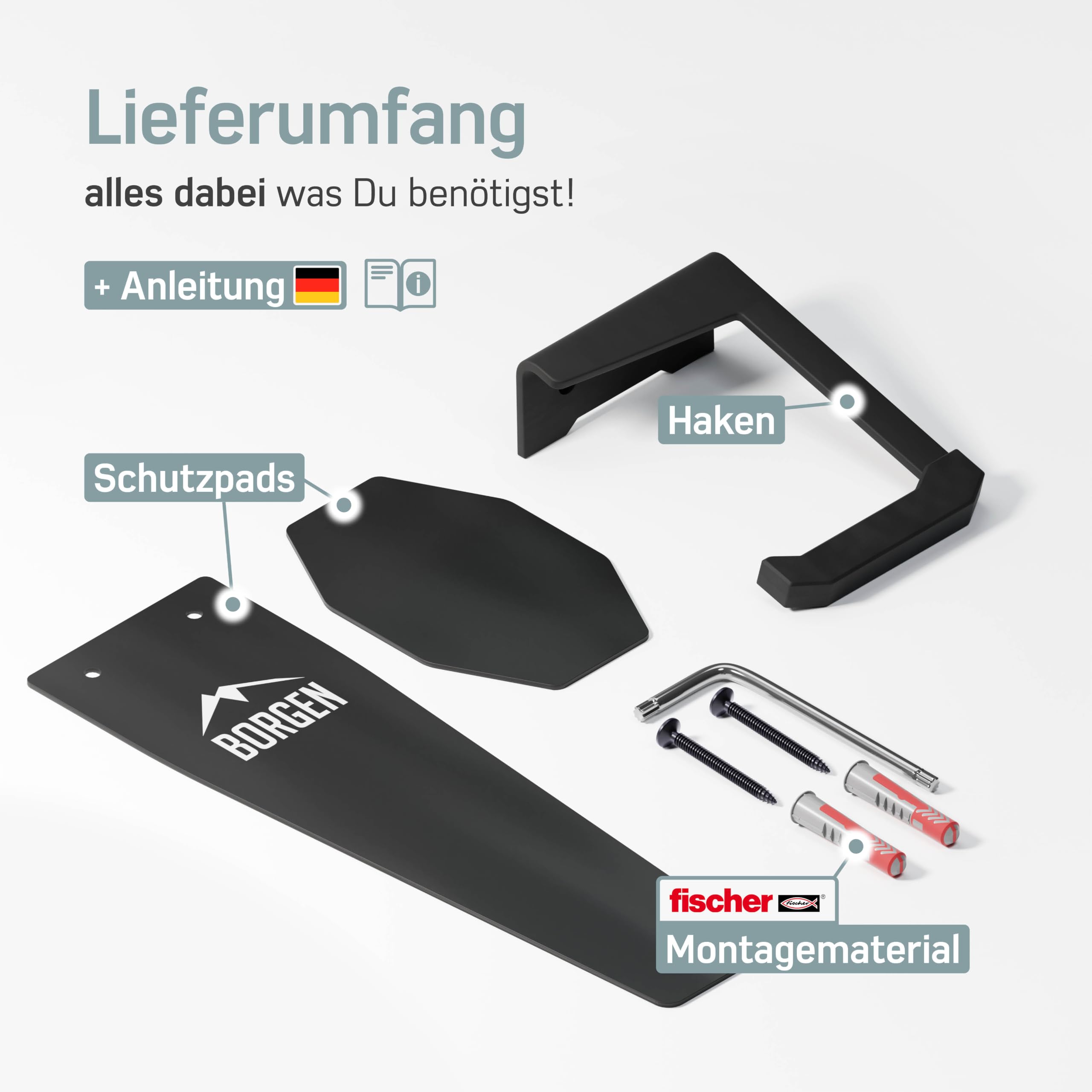 Borgen Fahrrad Wandhalterung Vertikal bis 32 kg - Fahrradhalterung Wand für E-Bike, MTB, Rennrad und Citybike, Fahrrad Haken - Vertikale Wandhalterung Fahrrad für Garage, Keller und Wohnung