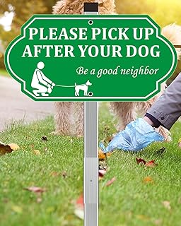 Heavy Duty Aluminum Clean Up After Your Dog Signs, 14" x 7" With 28" Stake, All Metal Construction, for Yard, Lawn, Outdoor, Polite, Weather Resistant