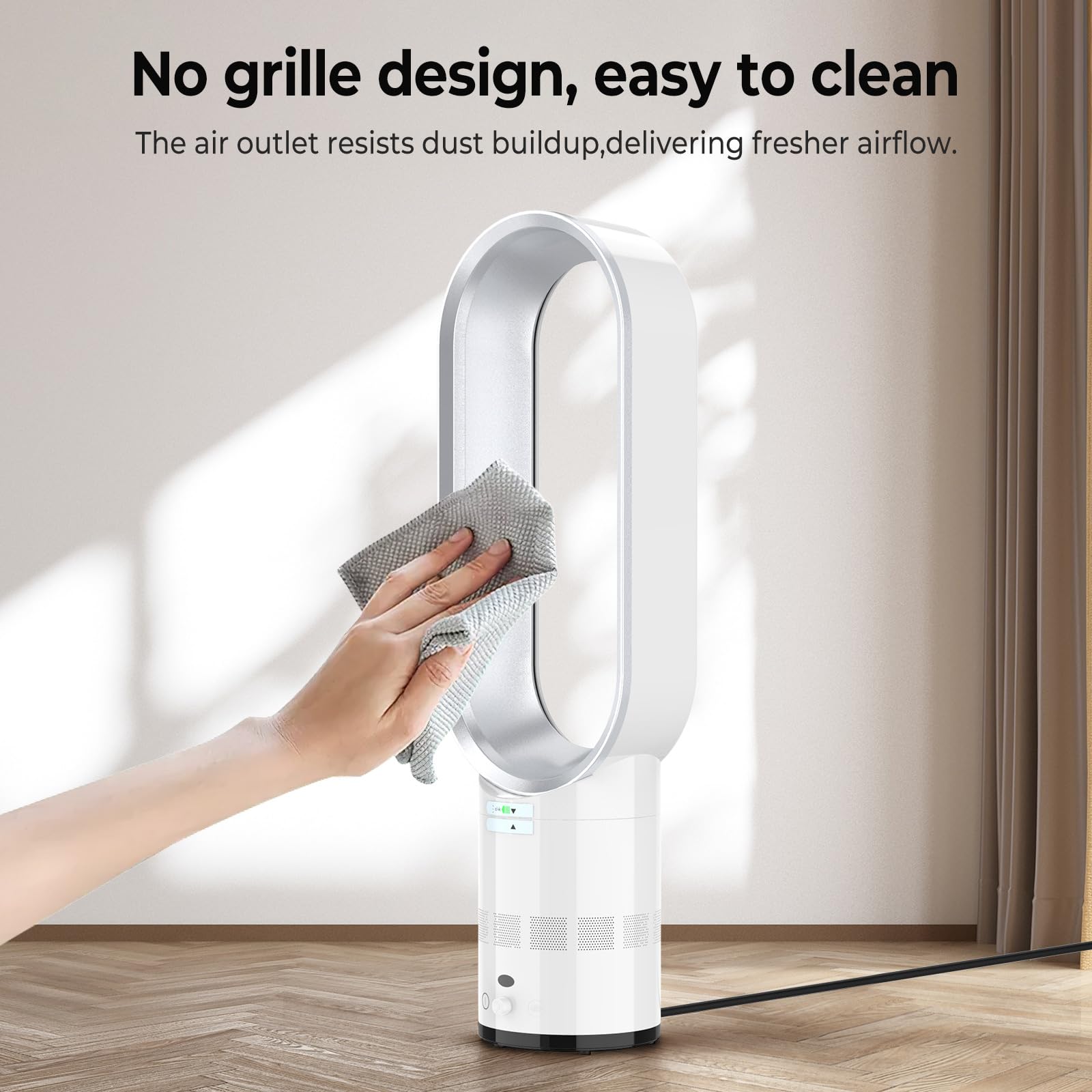 Eznaobo Ventilatore a torre senza pale con purificatore d'aria, ventilatore silenzioso da 25,7 pollici per la camera da letto, funzione di oscillazione a 80°, timer da 2 ore, ventilatore da terra