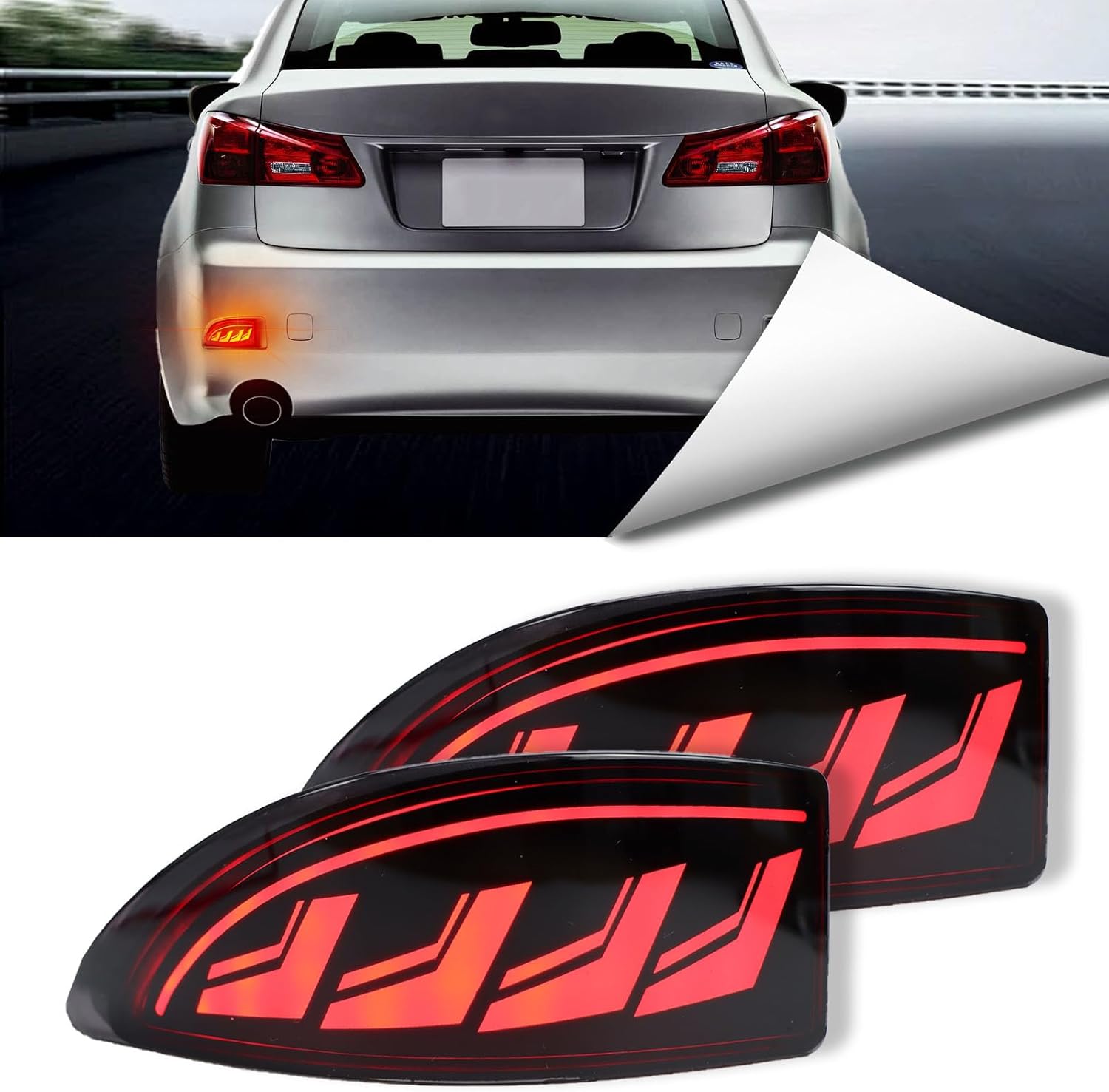 LED Rear Bumper Reflector Lights Trim for Lexus 2006-2012 IS IS250 IS300 IS350 IS200t is-F | Amber Turn Signal, Red DRL & Fog Light |Replacement for OEM 81920-53021 81920-53020 (Red)