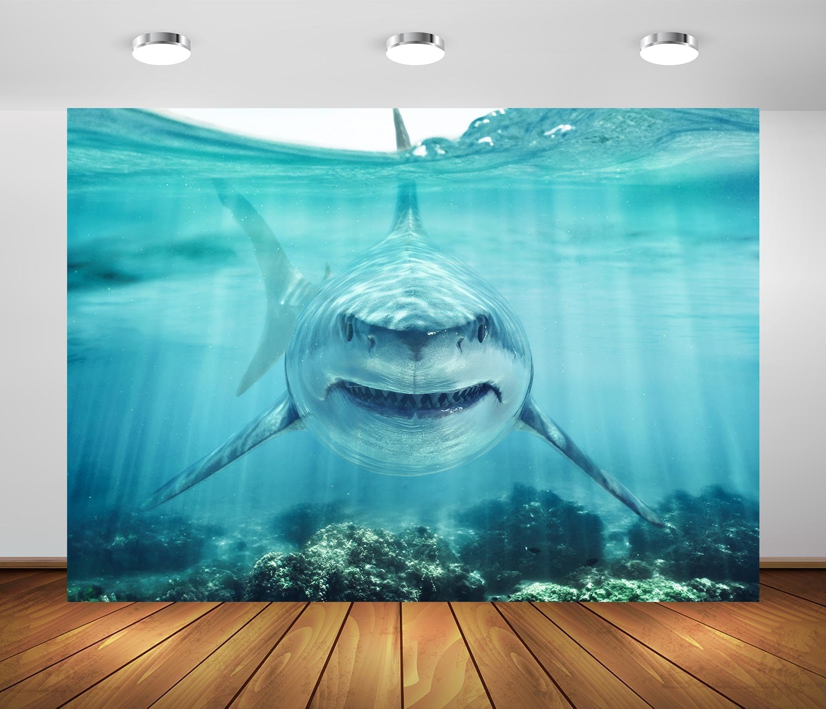BELECO 7x5ft Fabric Shark Under The Sea Backdrop Ocean Shark Underwater Blue Sea Waves Great White Shark Aquarium Background Shark Theme Party - View #7