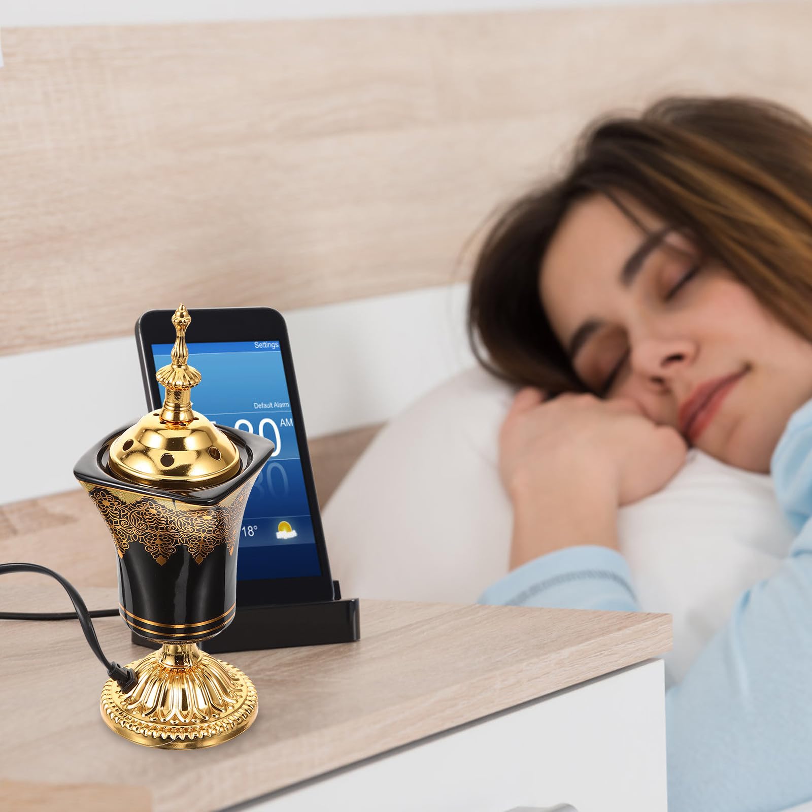 Quemador de Incienso Eléctrico Decorativo de Escritorio, Estilo Árabe Negro