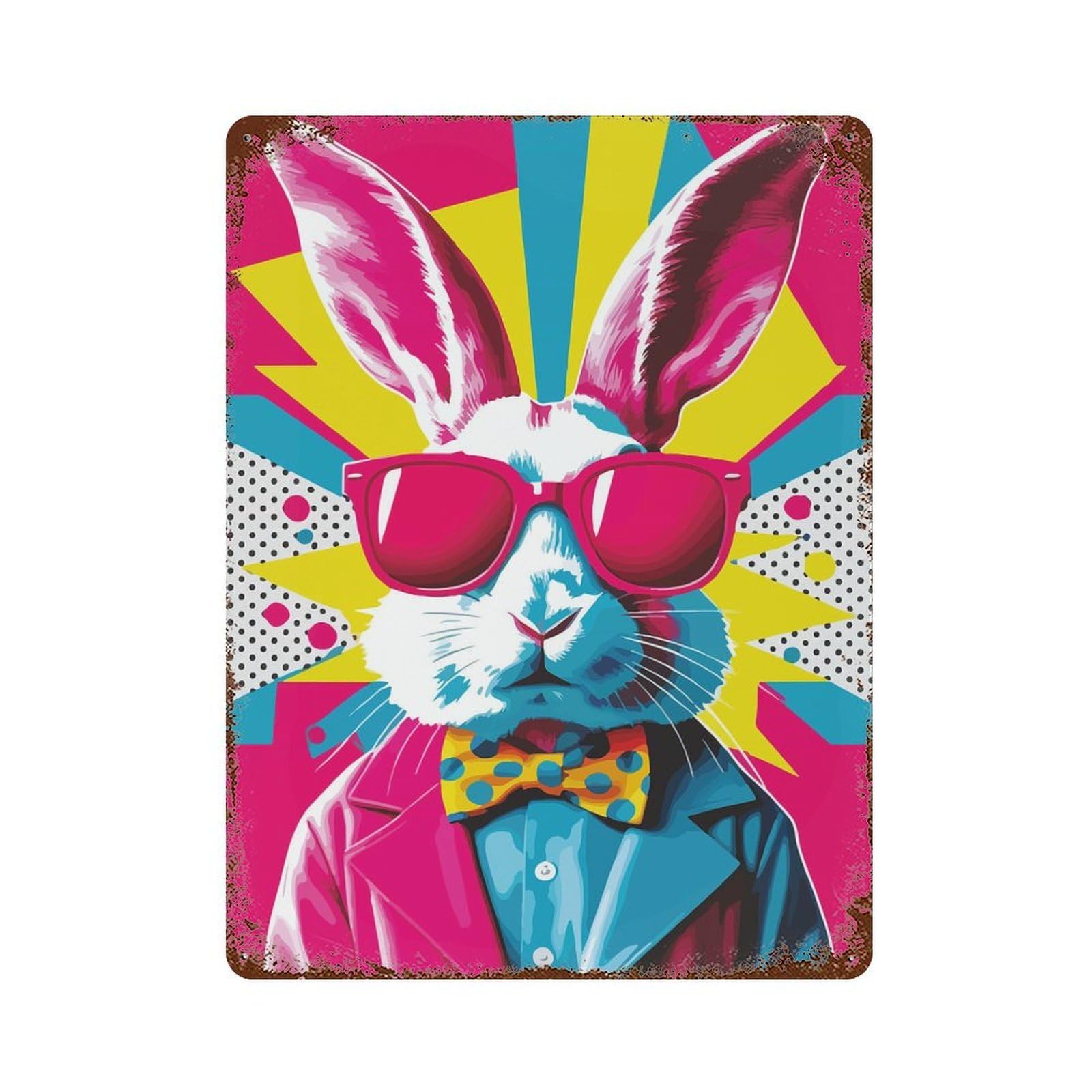 Cool Bunny in Sunglasses Retro Metal Sign 15.7"x11.8", for Pub, Kitchen And Man Cave Decor, Retro Wall Decor
