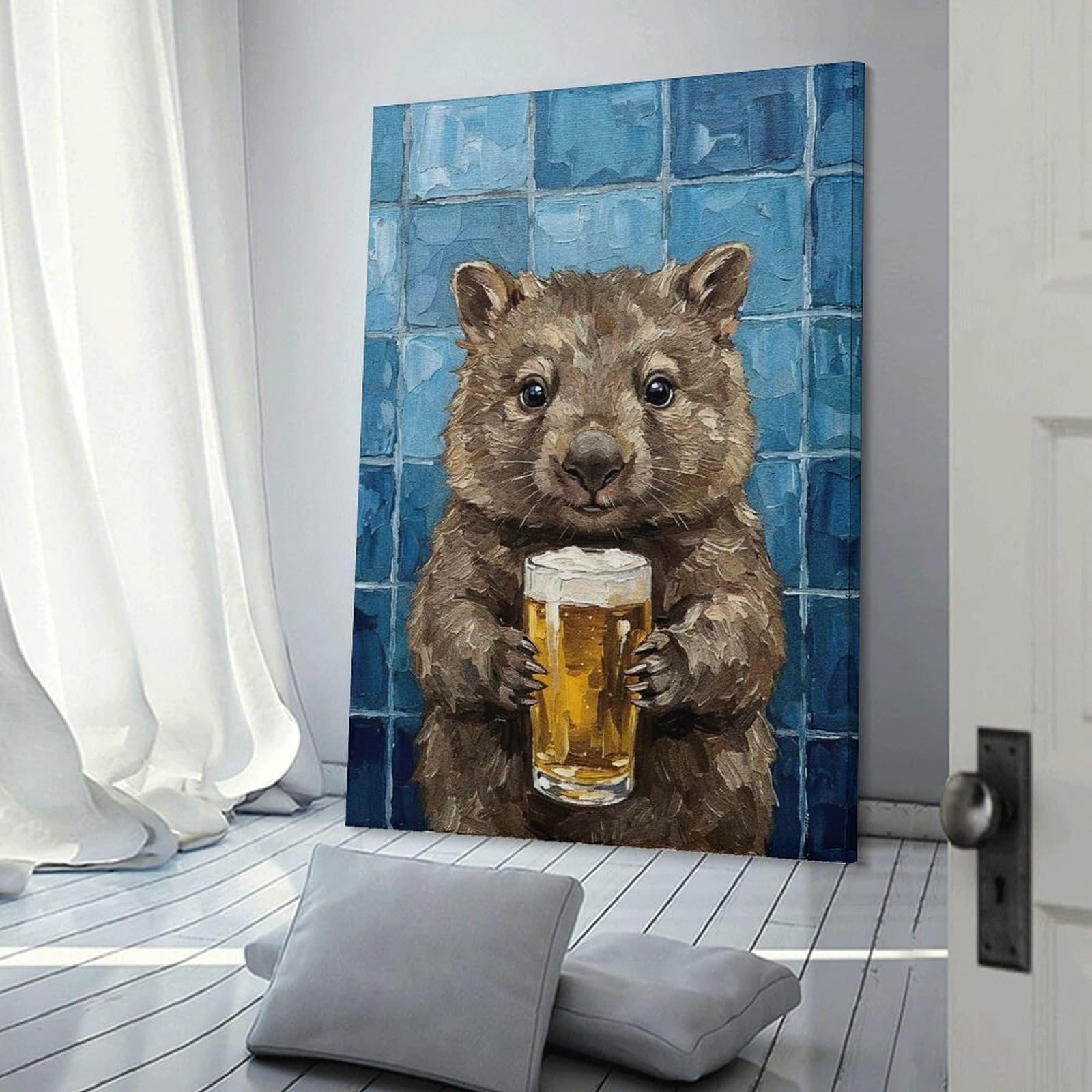 Junmoney Canvas Wall Art Wombat with Beer Painting, 20x30inch(50x75cm), for Gallery Wall Decor And Room Displays, Decorative Artwork with Flexible Styling