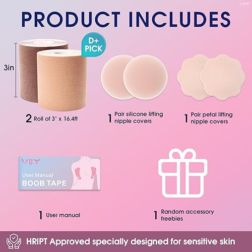 Miniatura 2 de VBT Paquete de 2 cintas adhesivas de levantamiento de senos, cinta corporal para levantamiento de senos con 2 brasieres adhesivos reutilizables de