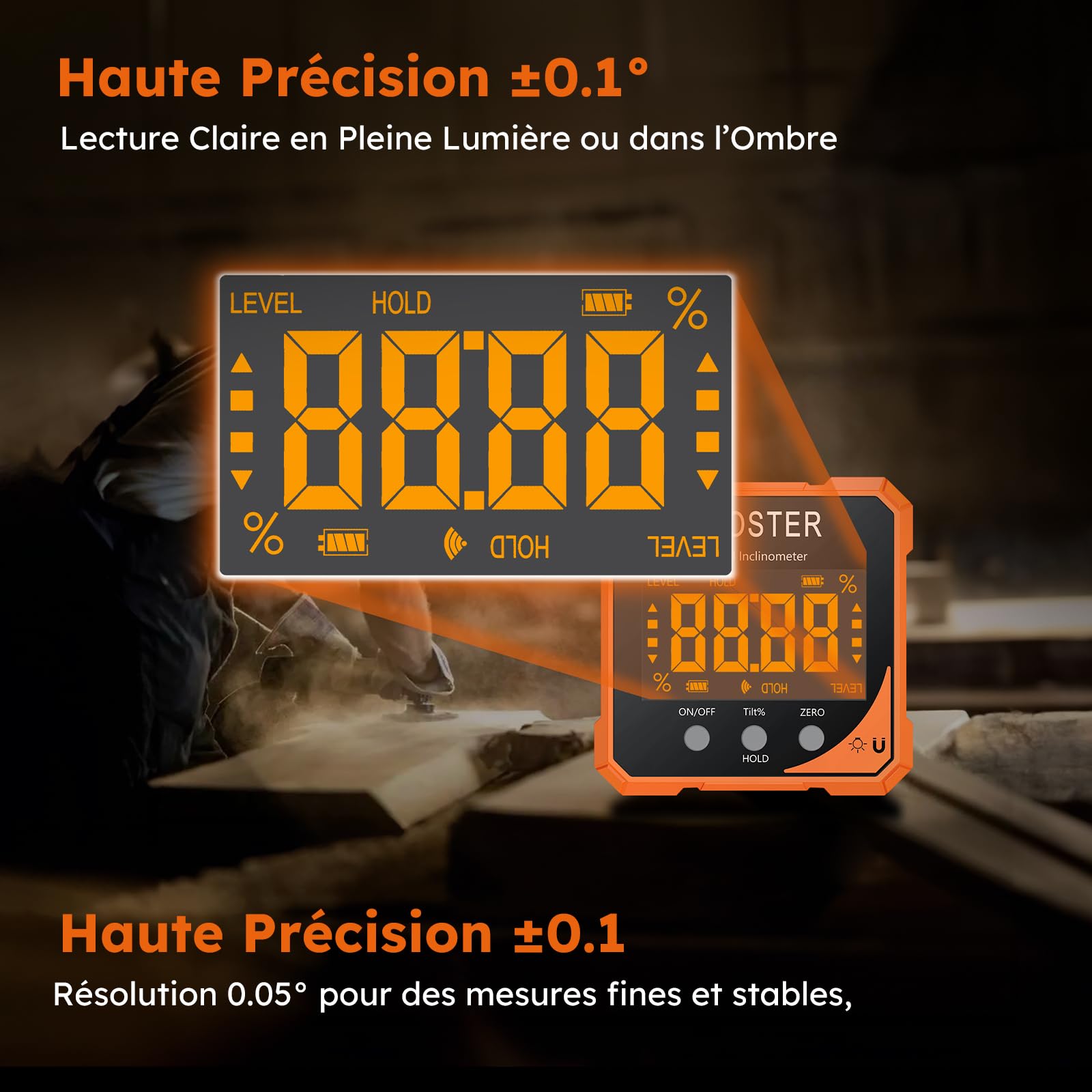 Proster Inclinomètre Numérique avec Laser 4 Côtés Magnétiques - Niveau Digital Rechargeable Précision ±0.1° Écran LCD VA IP54 Étanche Outil de Mesure d’Angle pour Menuiserie Chantier et Décoration