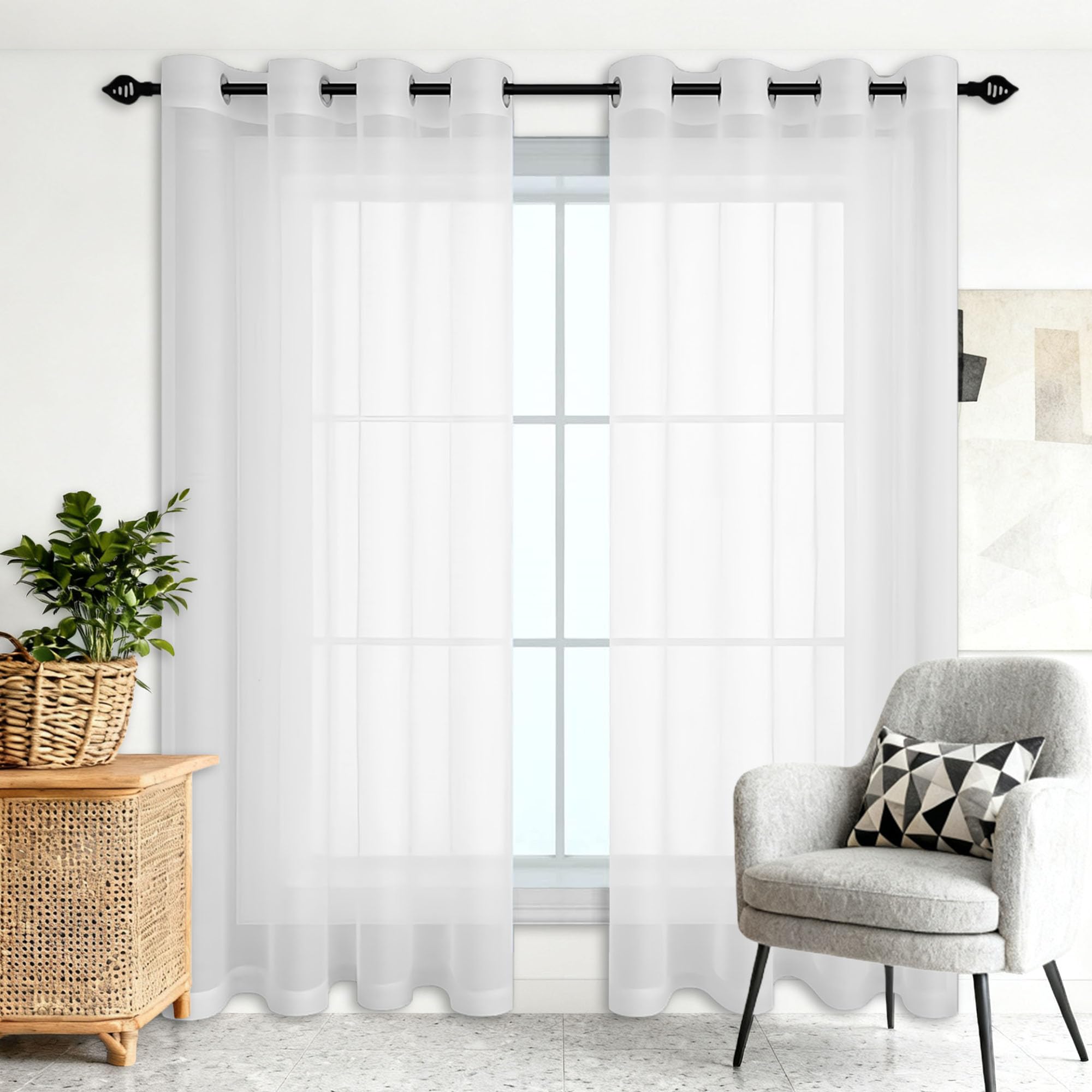 Rideaux transparents lumineux blancs 170x100 cm pour sublimer l'ambiance cocooning du salon