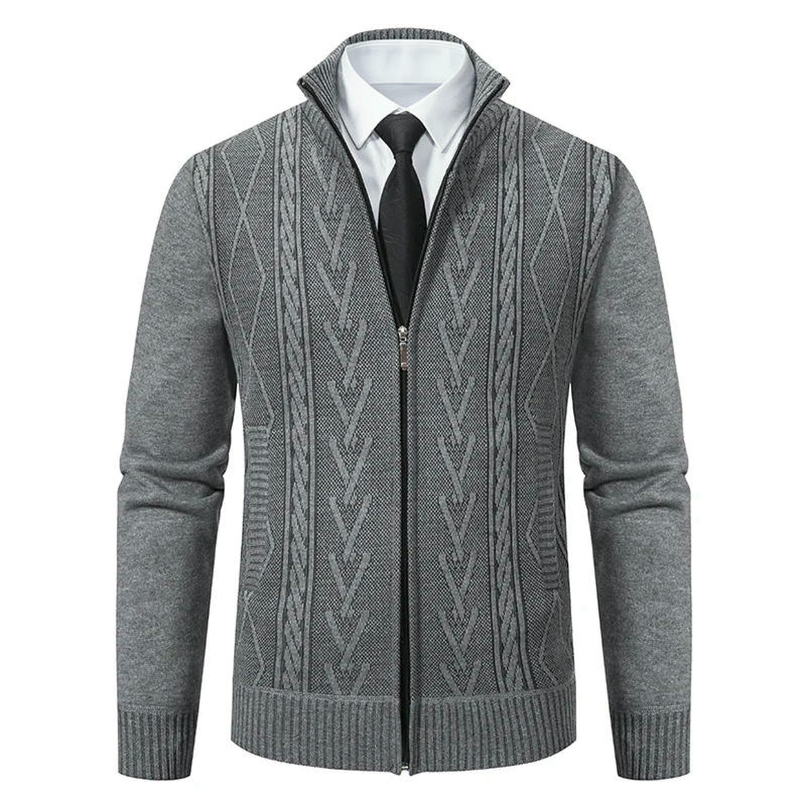 Sweter męski płaszcz z dzianiny na co dzień ciepły wyściełany jesień i zimę-8931-jasnoszary-XXL