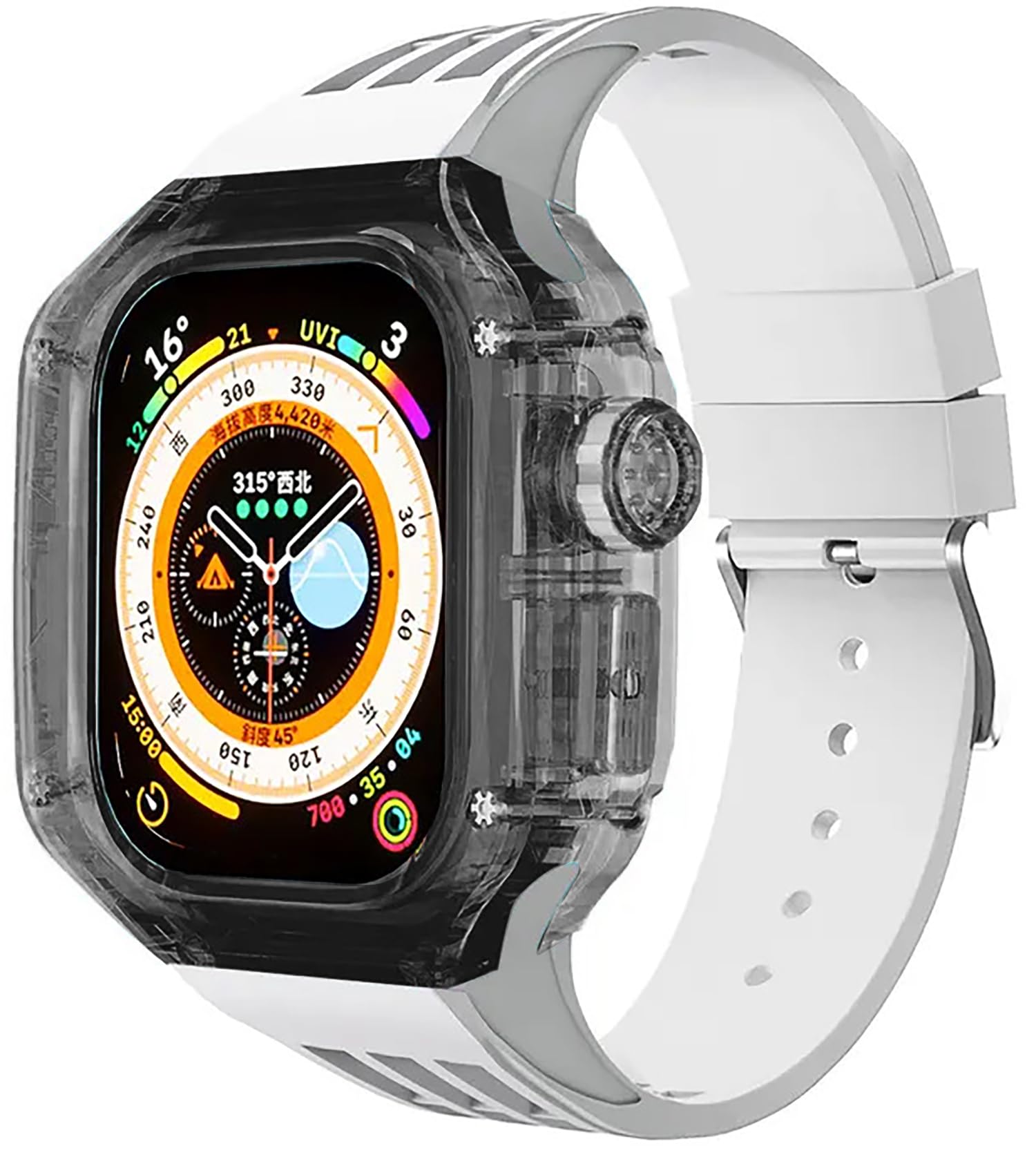 House of Quirk Luxury Modification Transparent Cases+Silione Band Metal Clasp Bands Conversion Kit for Watch Ultra Ultra 2 49mm (White/Black Transparent) (B0CJ9BBRXV) Amazon Price History, Amazon Price Tracker